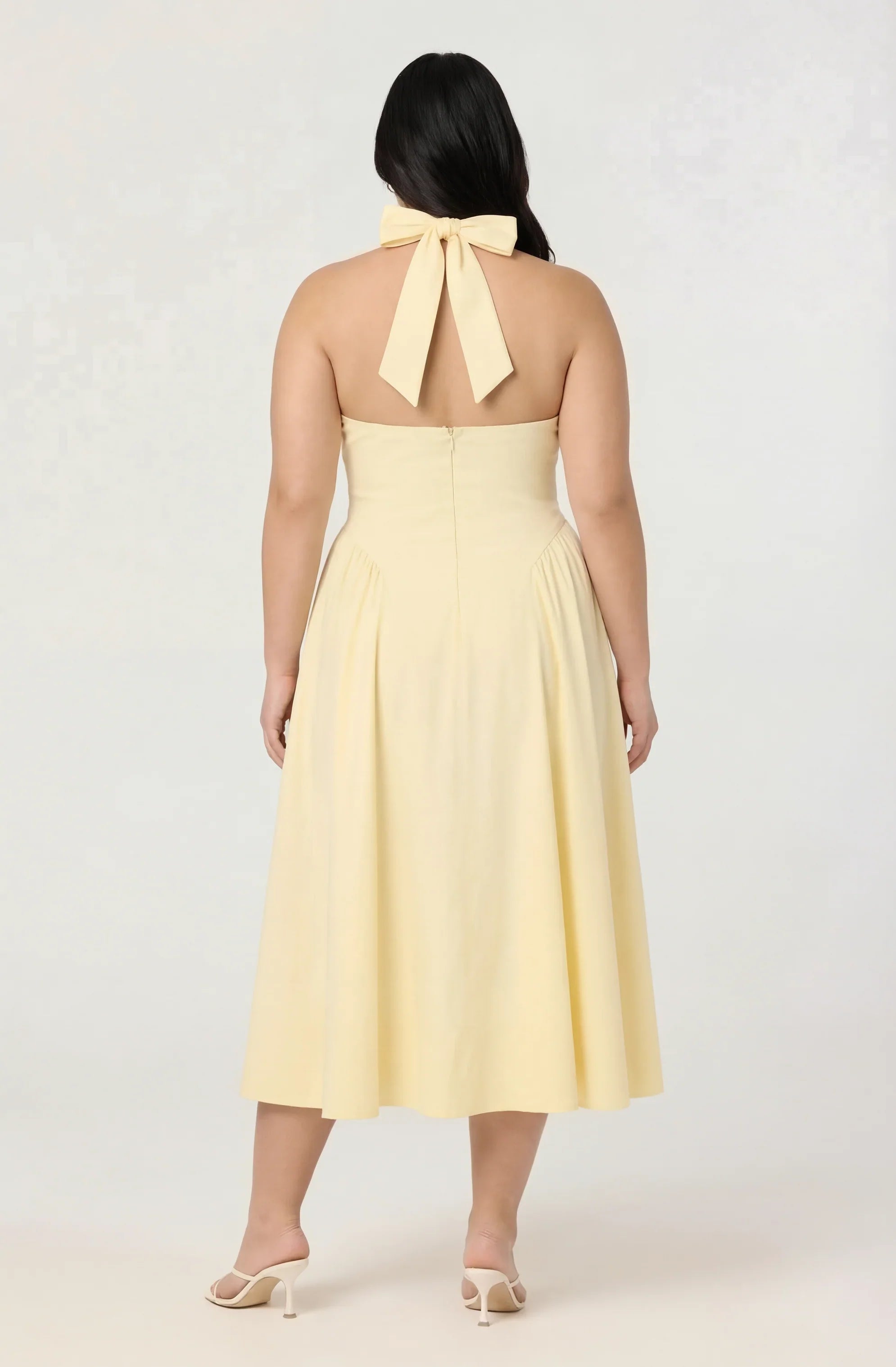 Meana Halter Plunge Drop-Waist Midi Dress