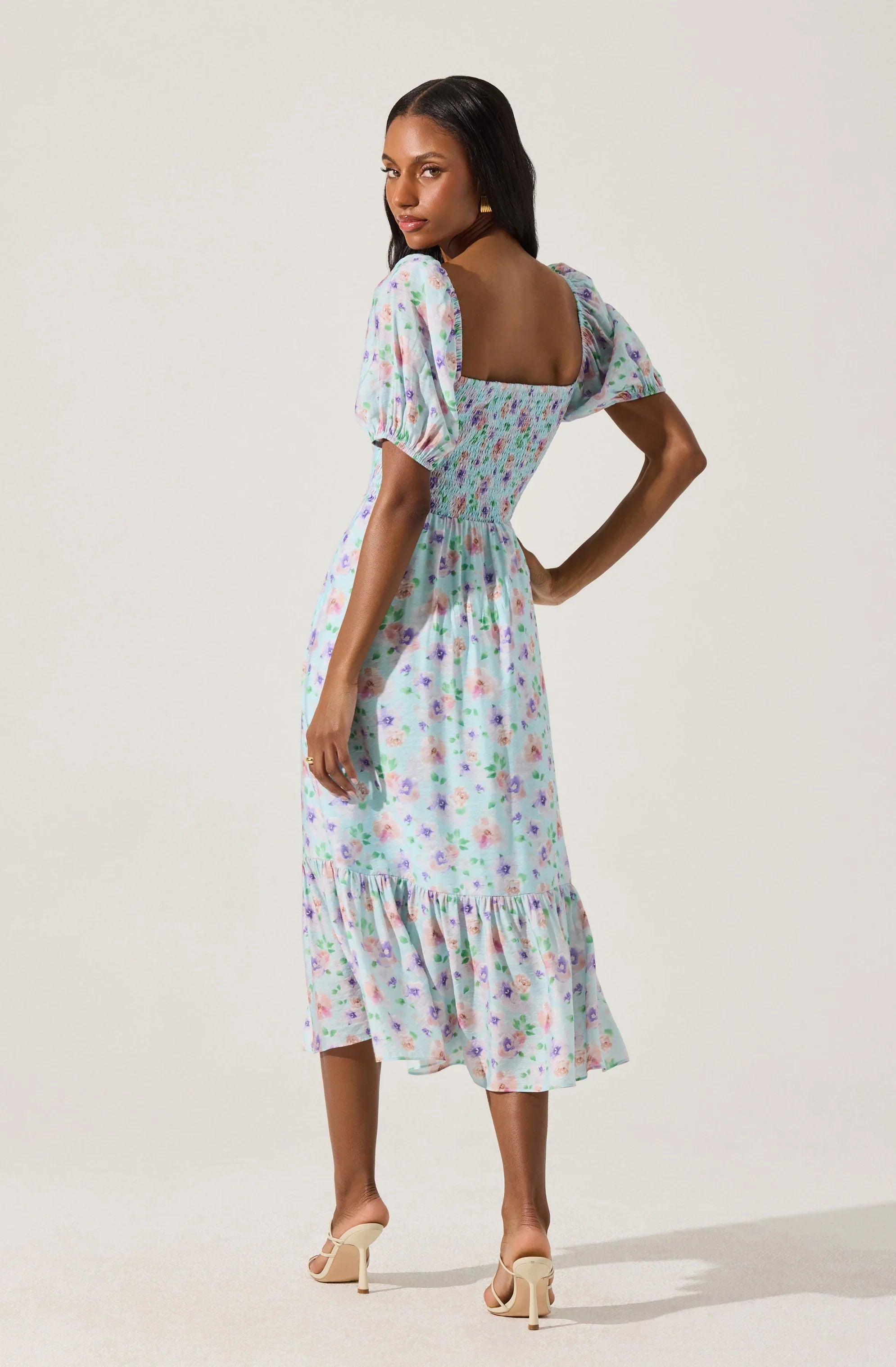 Lace Trim Bustier Floral Midi Dress