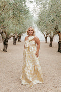Betina Bow Front Maxi Dress - Yellow Brocade