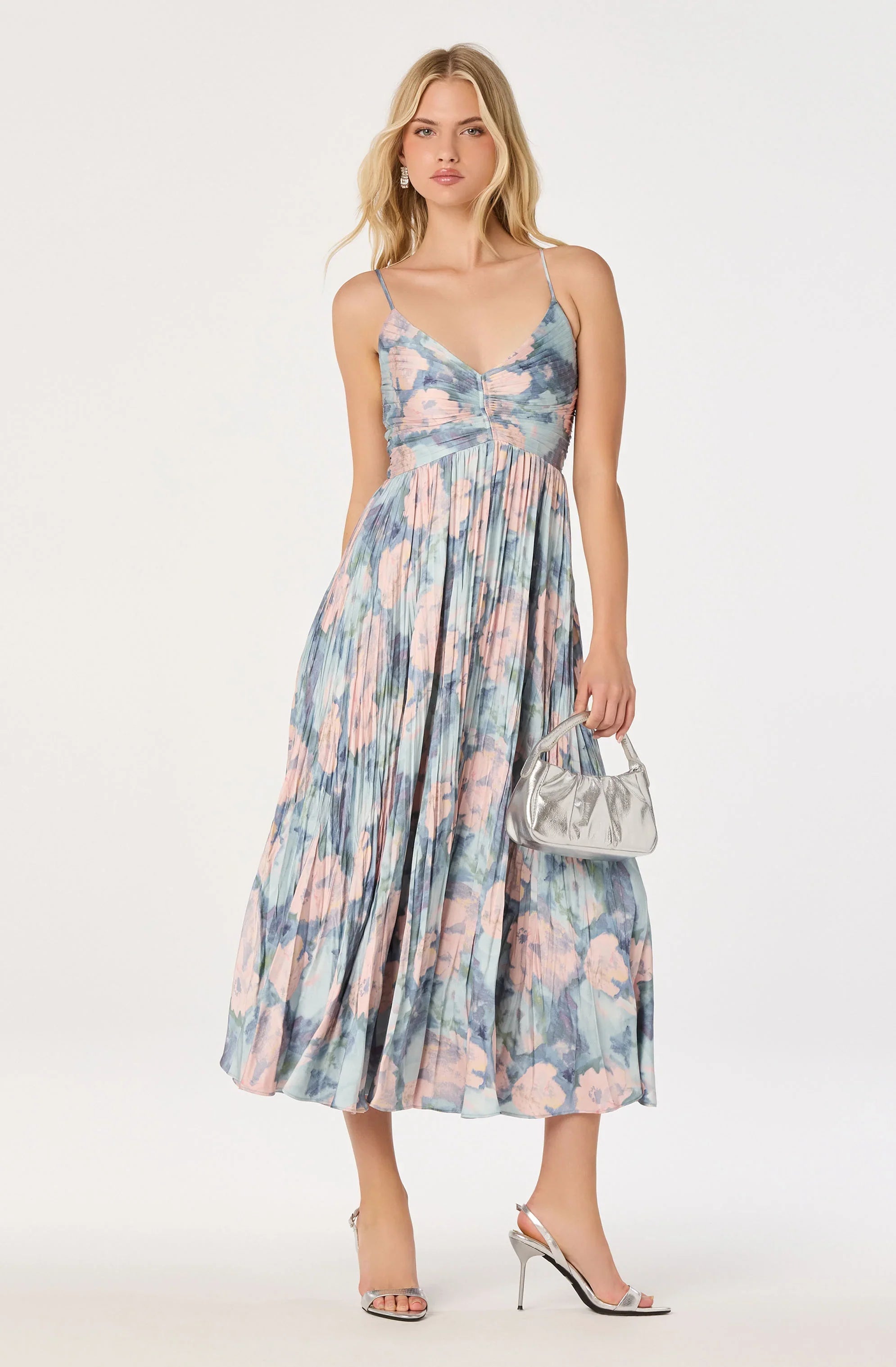 Maeve Pleated Satin Midi Dress