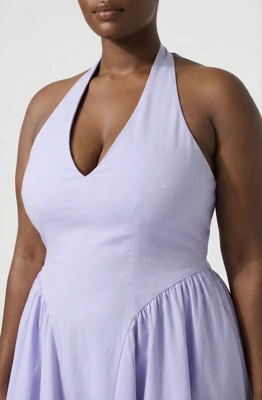 Meana Halter Plunge Drop-Waist Midi Dress