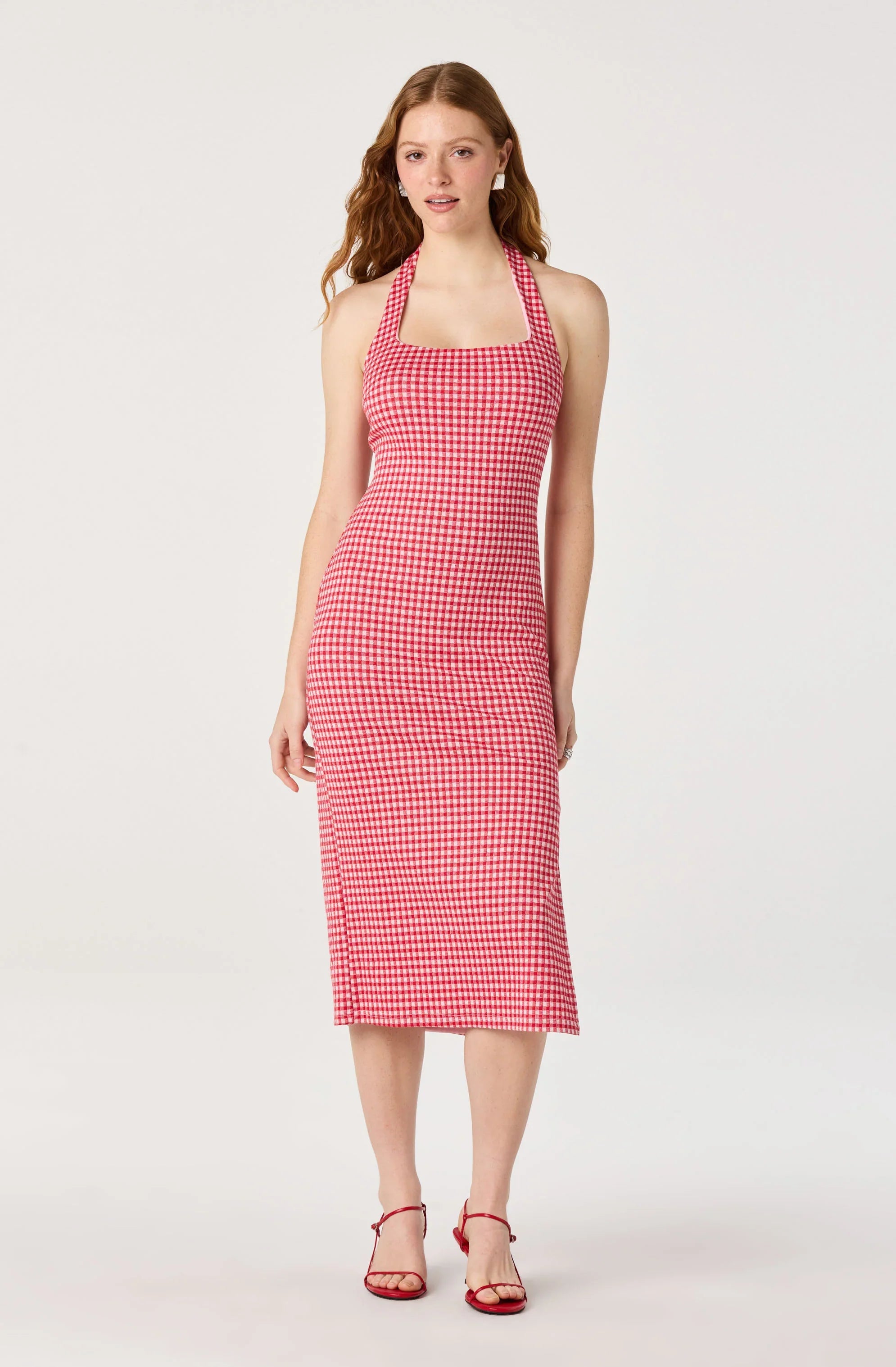 Alice Halter Gingham Fitted Midi Dress