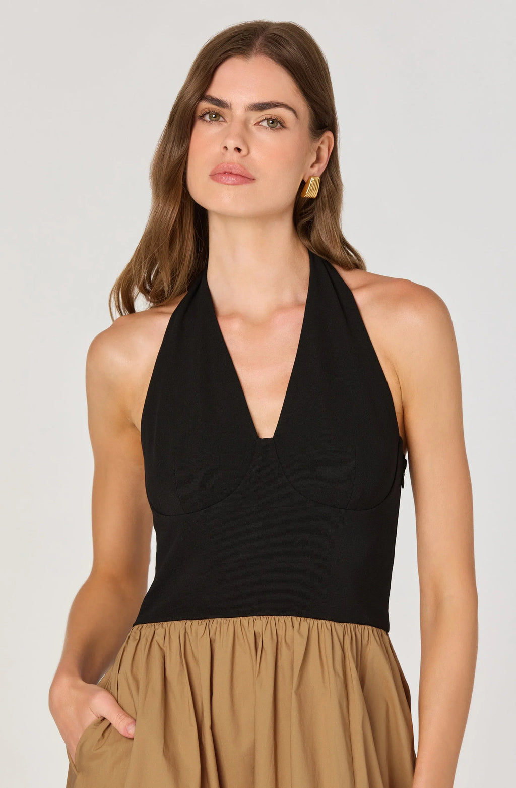 Mixed Media Halter Midi Dress