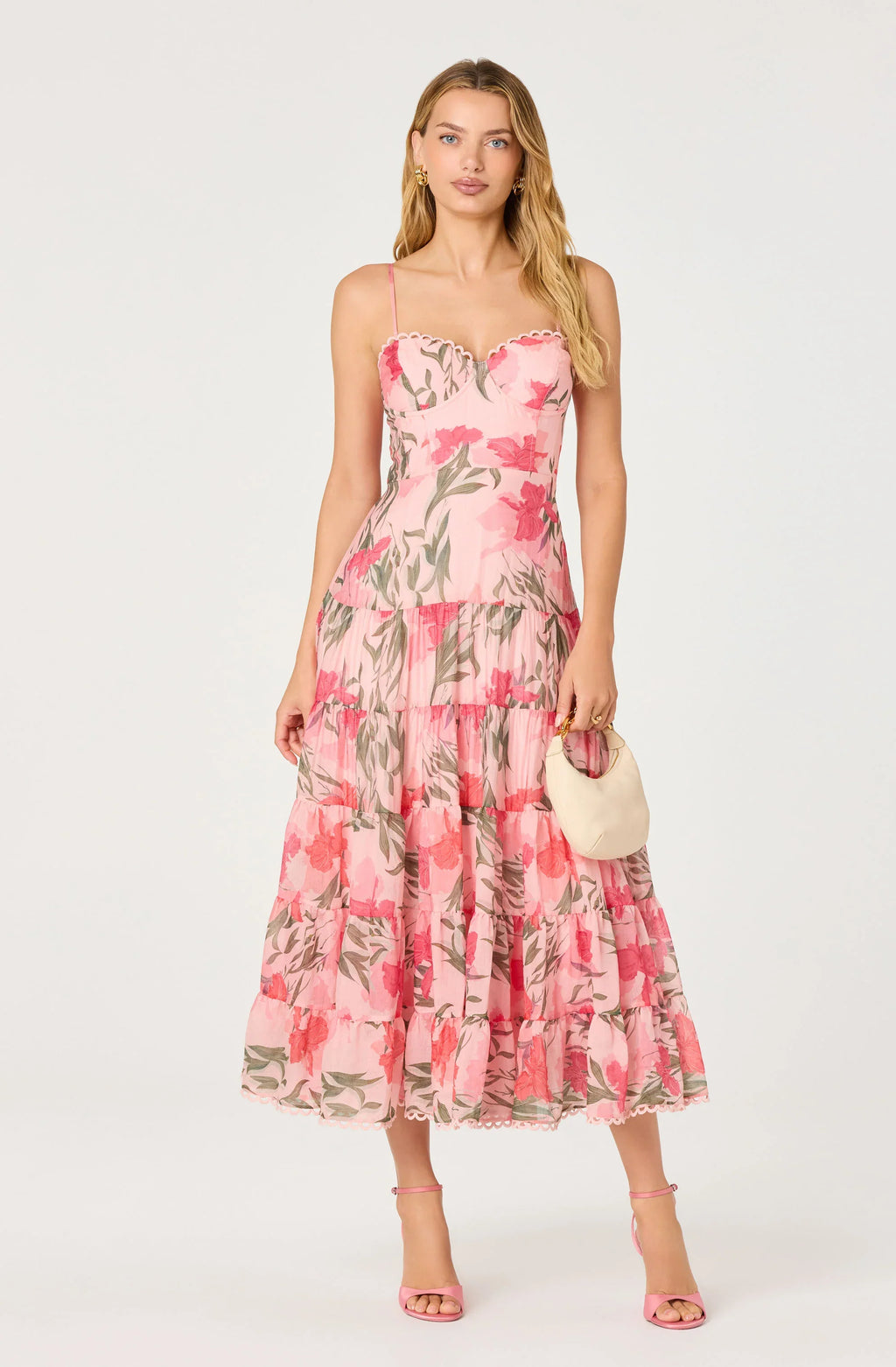 Lianna Floral Scalloped Trim Tiered Maxi Dress