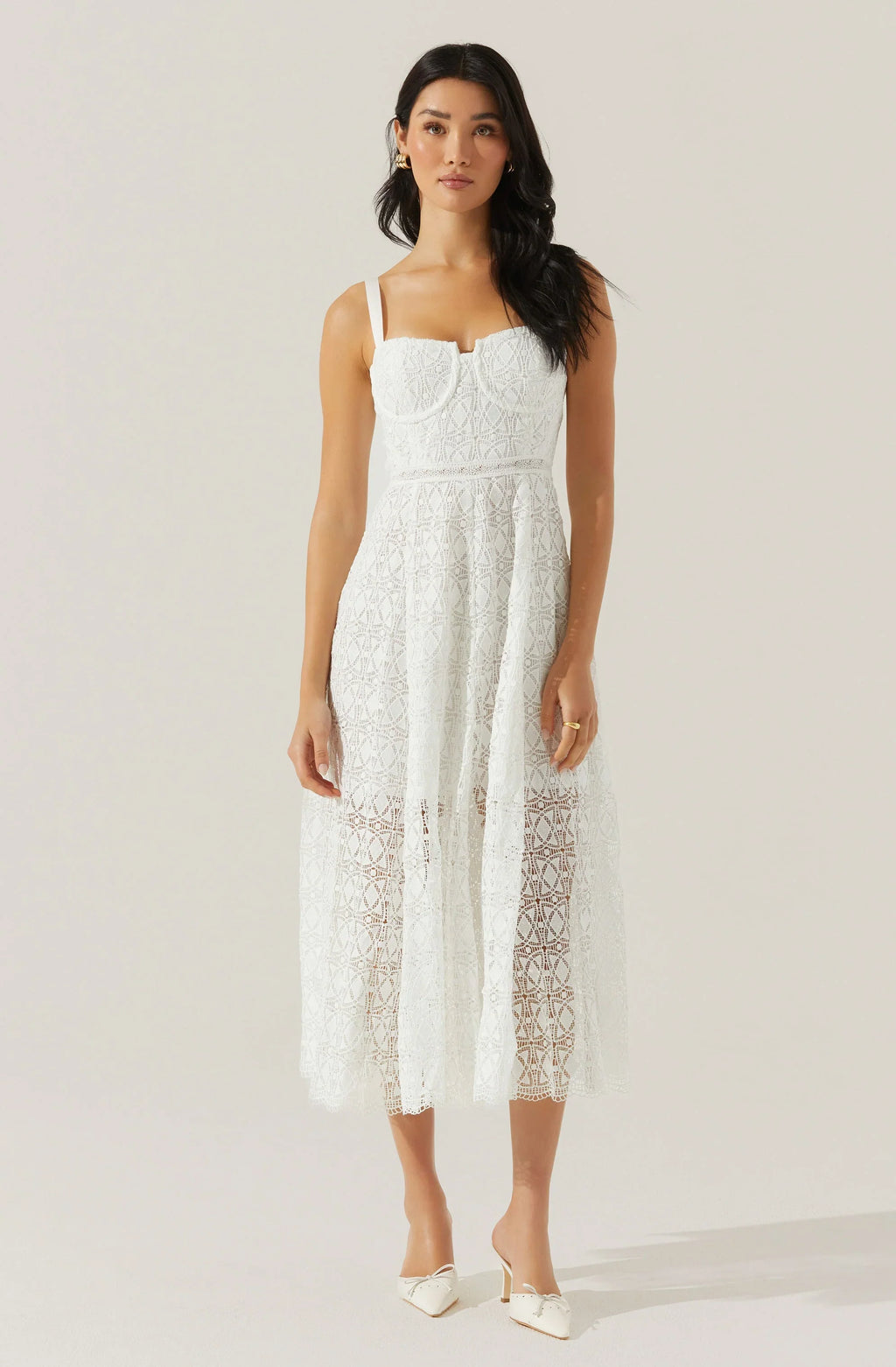 Tenna Floral Lace Bustier Midi Dress
