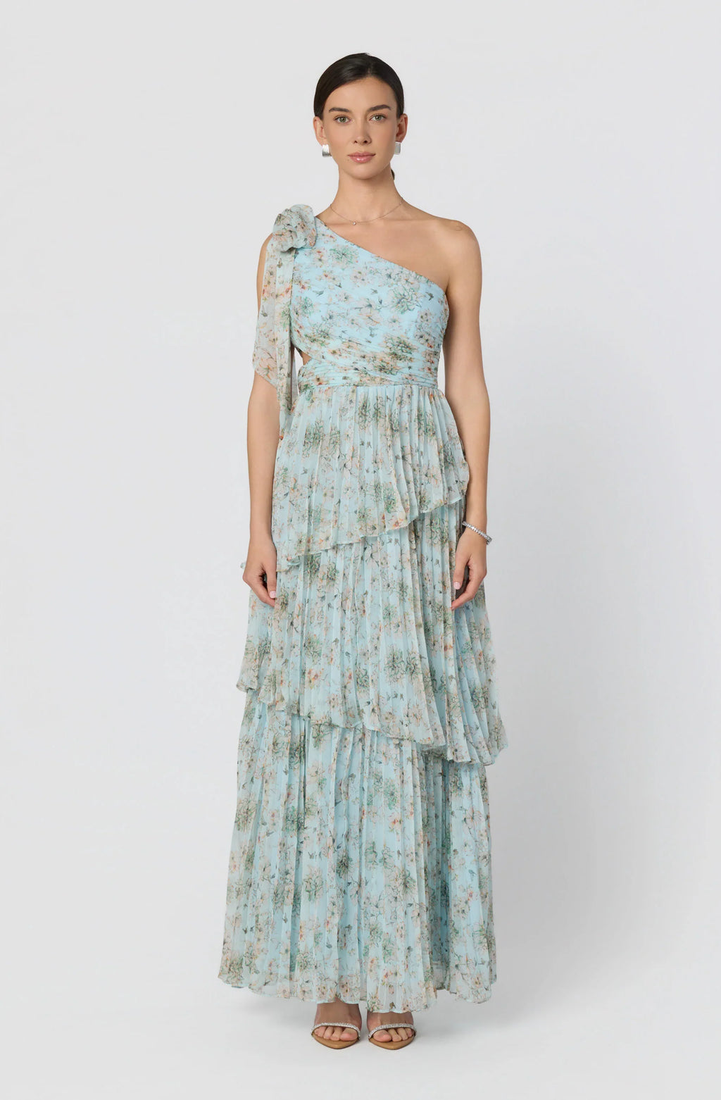 Tearra Floral One-Shoulder Tiered Maxi Dress