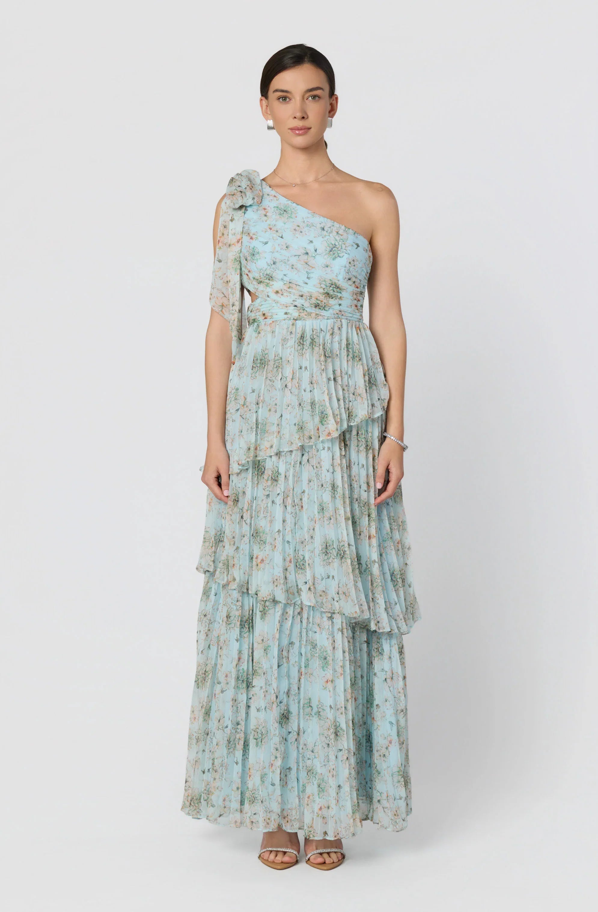 Tearra Floral One-Shoulder Tiered Maxi Dress