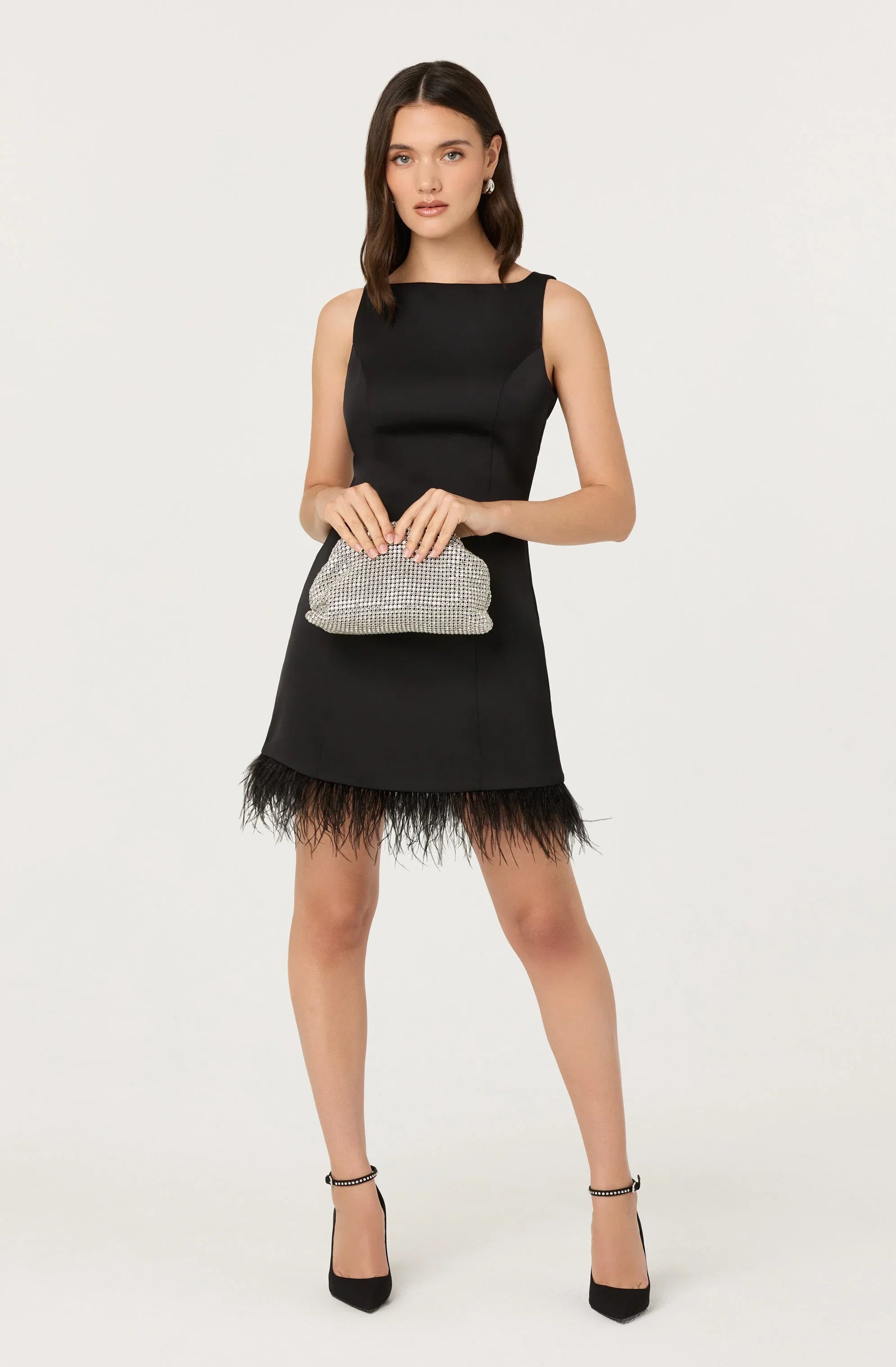 Alisanne Feather Trim Mini Dress