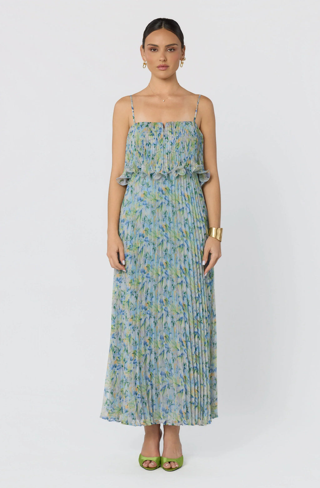 Makennah Plissé Floral Maxi Dress
