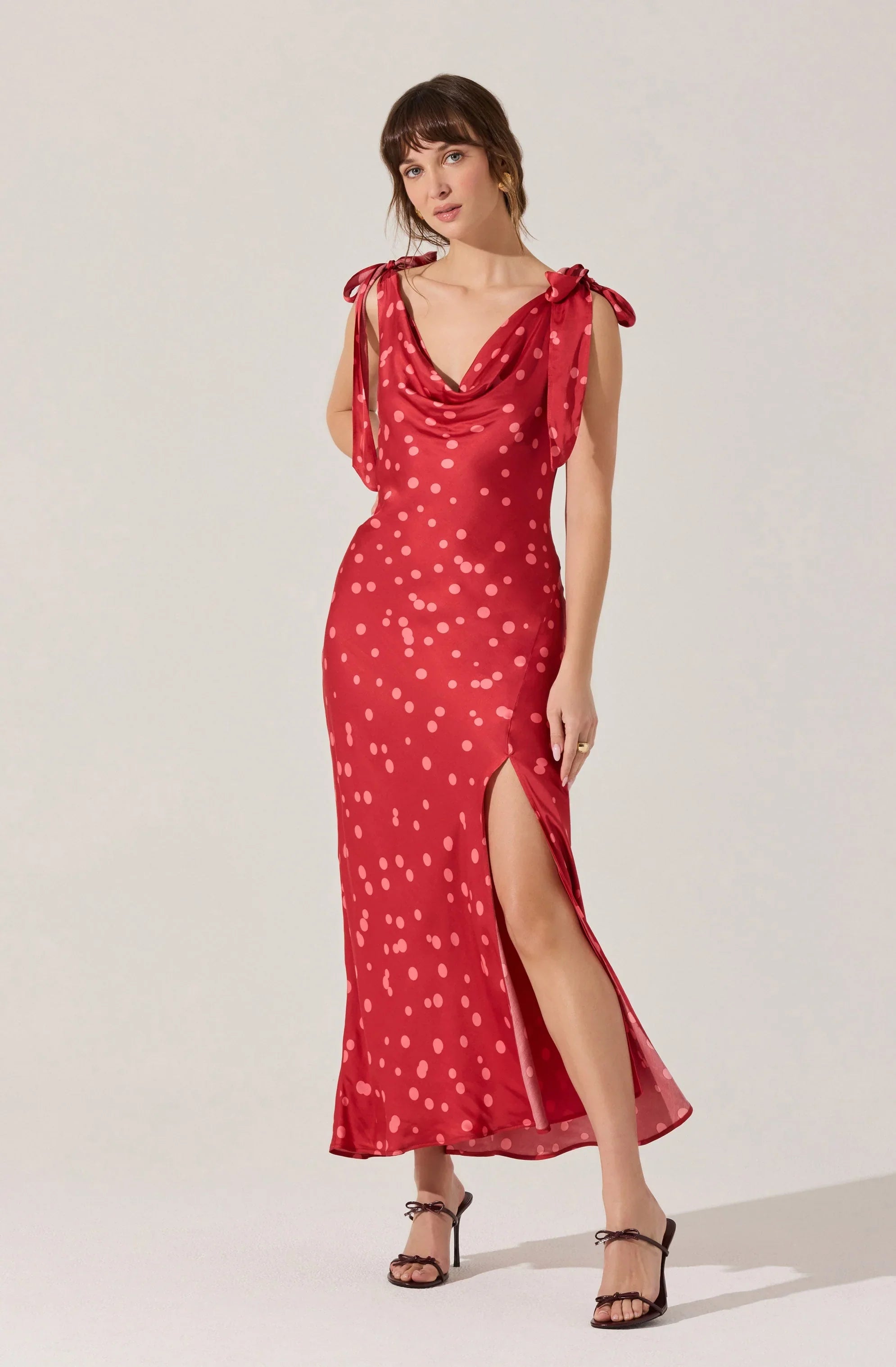 Allexina Satin Cowl Neck Midi Dress