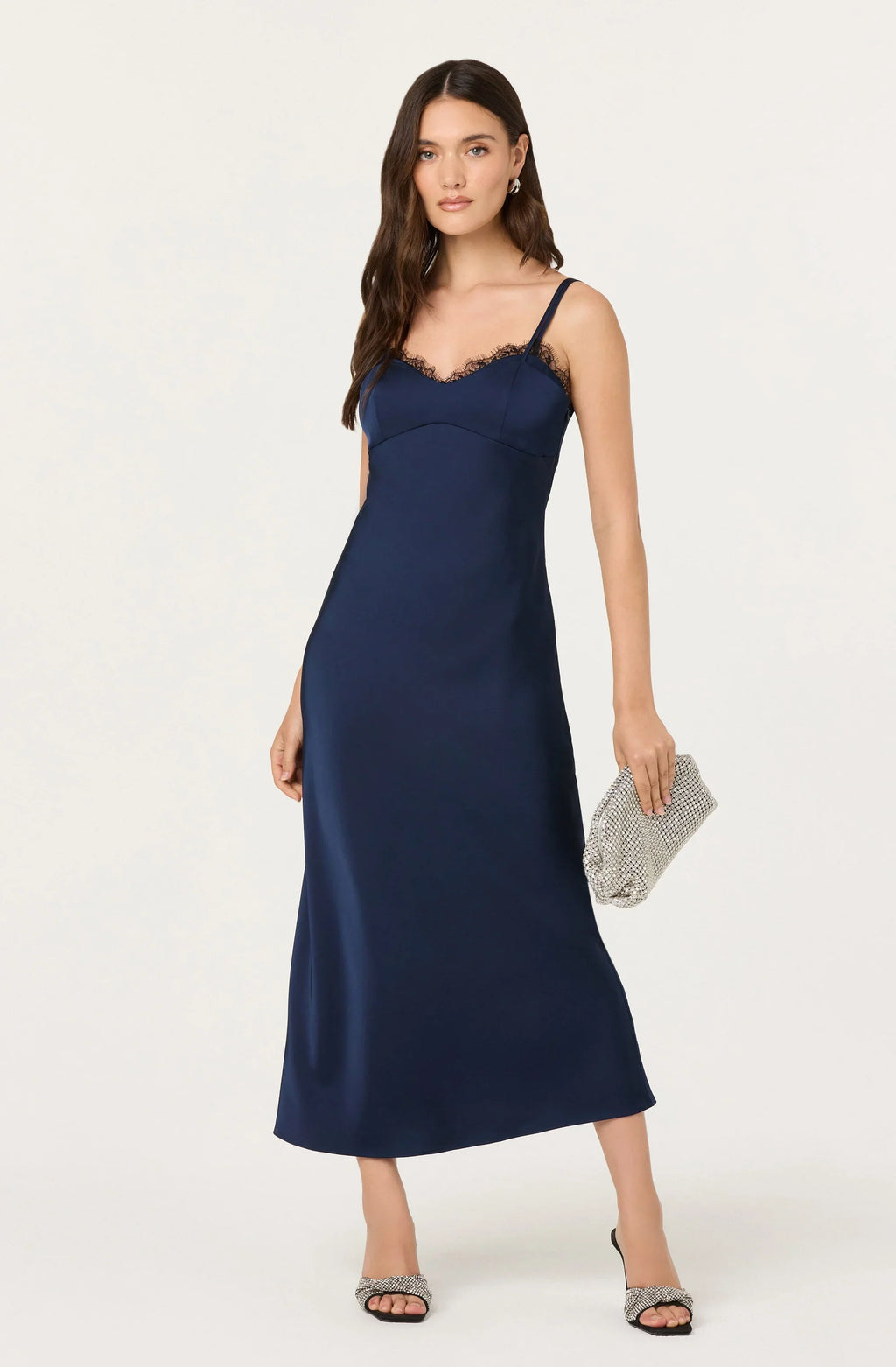 Nevaeh Satin Lace Trim Midi Dress