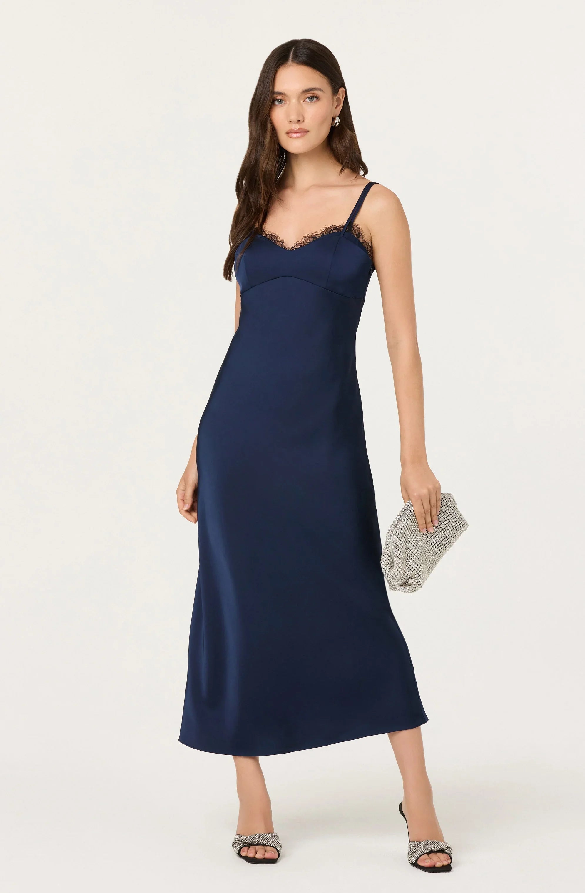 Nevaeh Satin Lace Trim Midi Dress