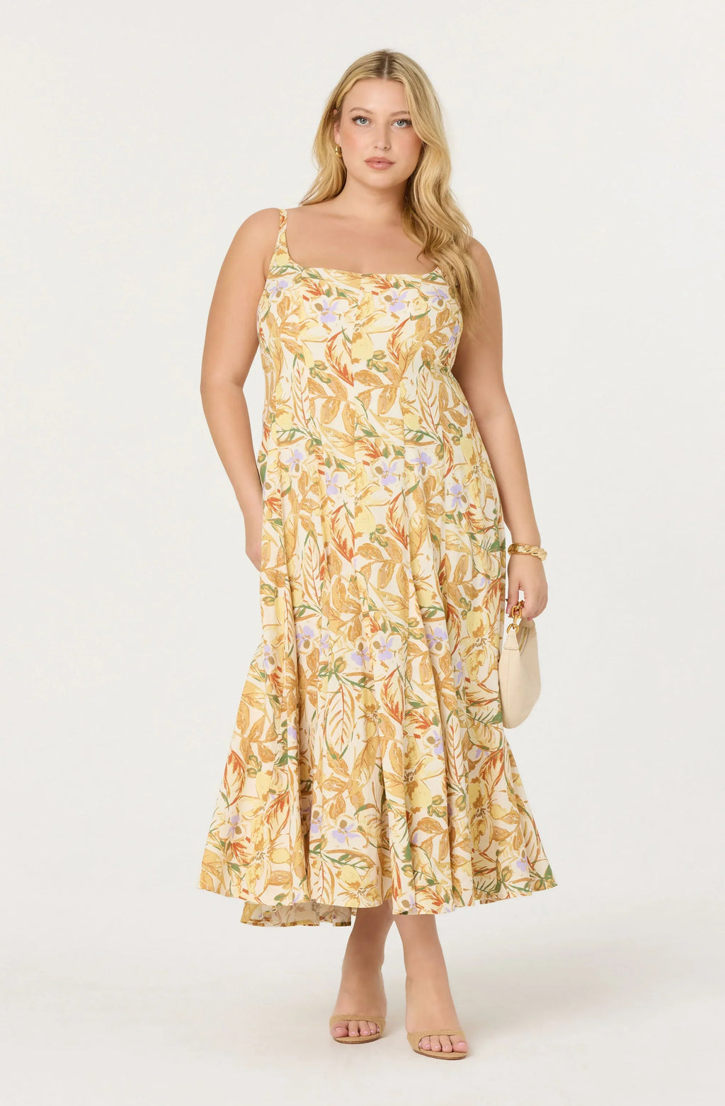 Jaleyah Paneled Flare Floral Midi Dress