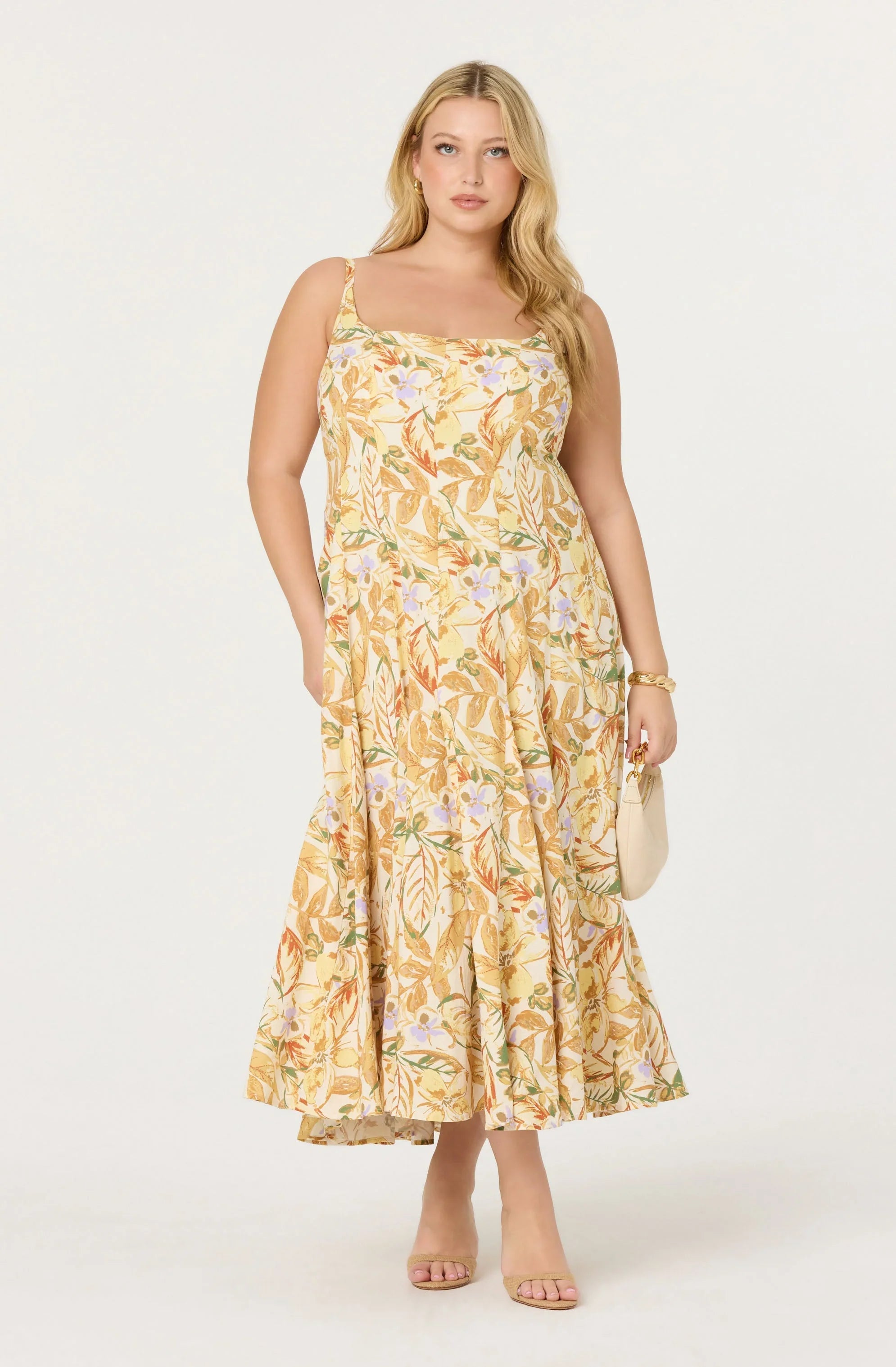 Jaleyah Paneled Flare Floral Midi Dress