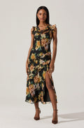Alinta Floral Ruffle Cowl Neck Midi Dress