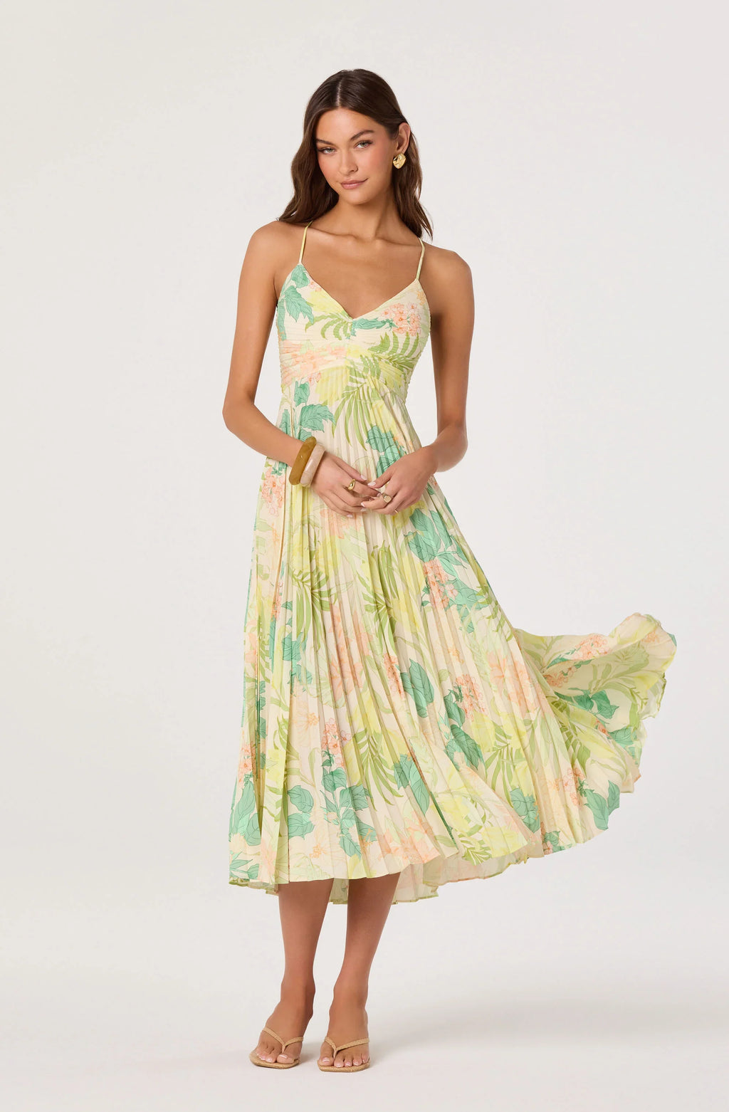 Blythe Floral Plisse Midi Dress