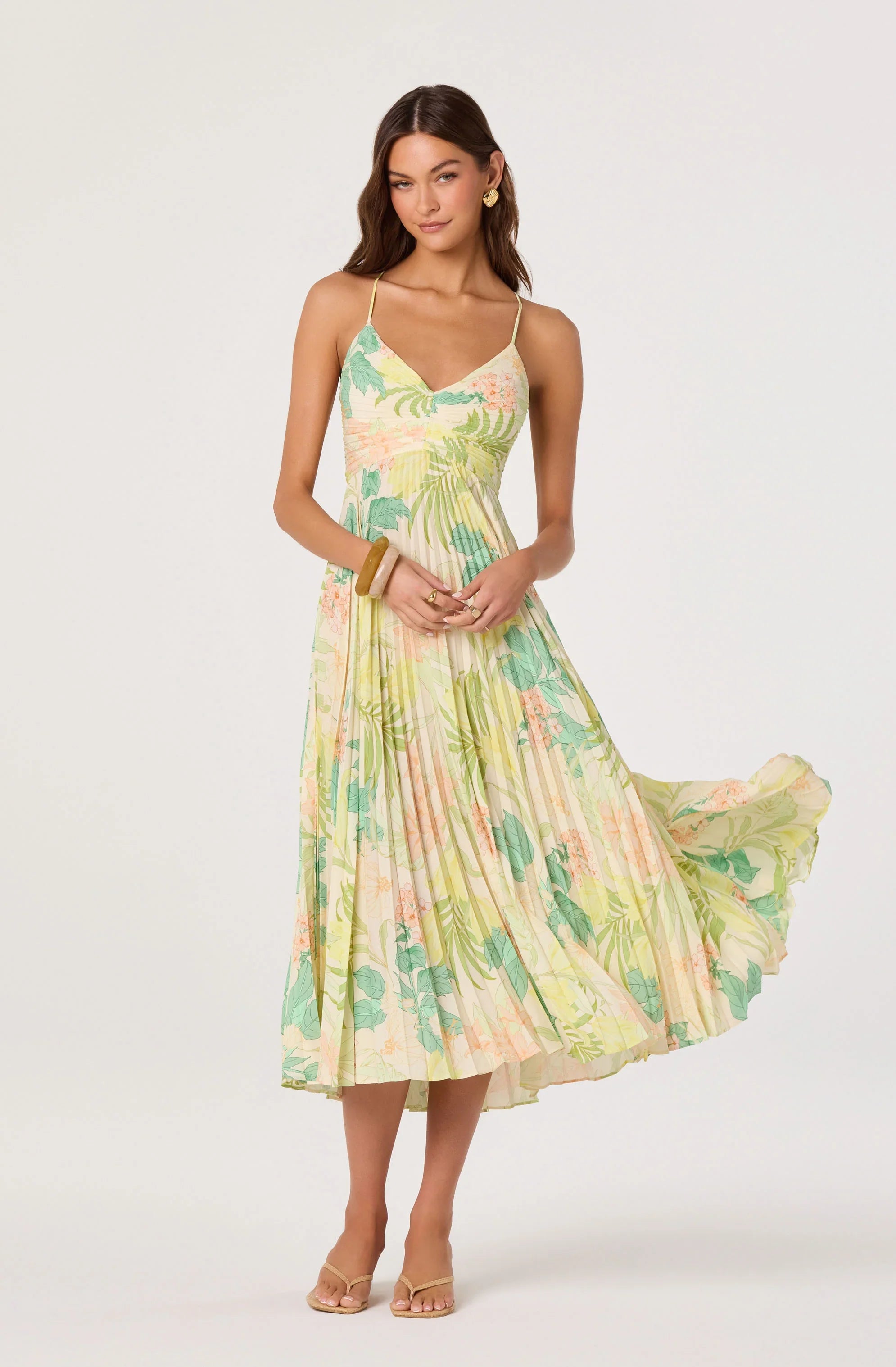 Blythe Floral Plisse Midi Dress