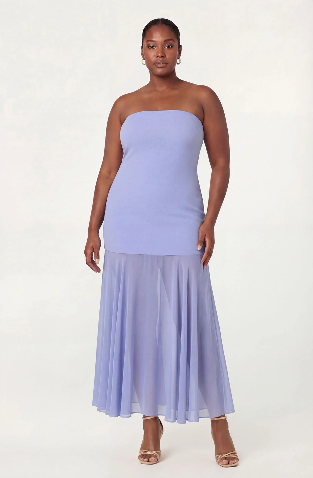 Lizet Strapless Mini Dress with Sheer Maxi Overlay