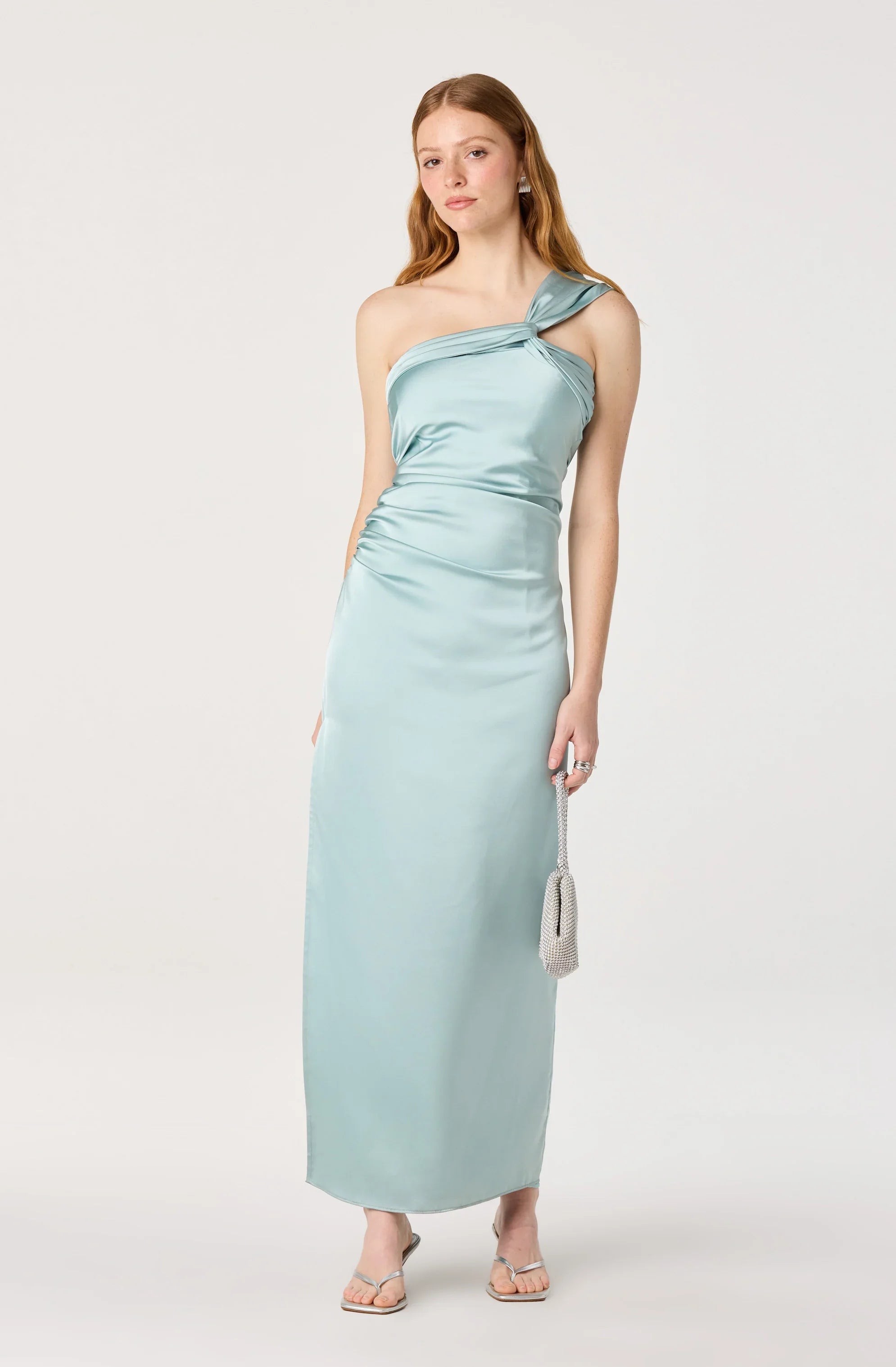 Catori One-Shoulder Ruched Satin Maxi Dress