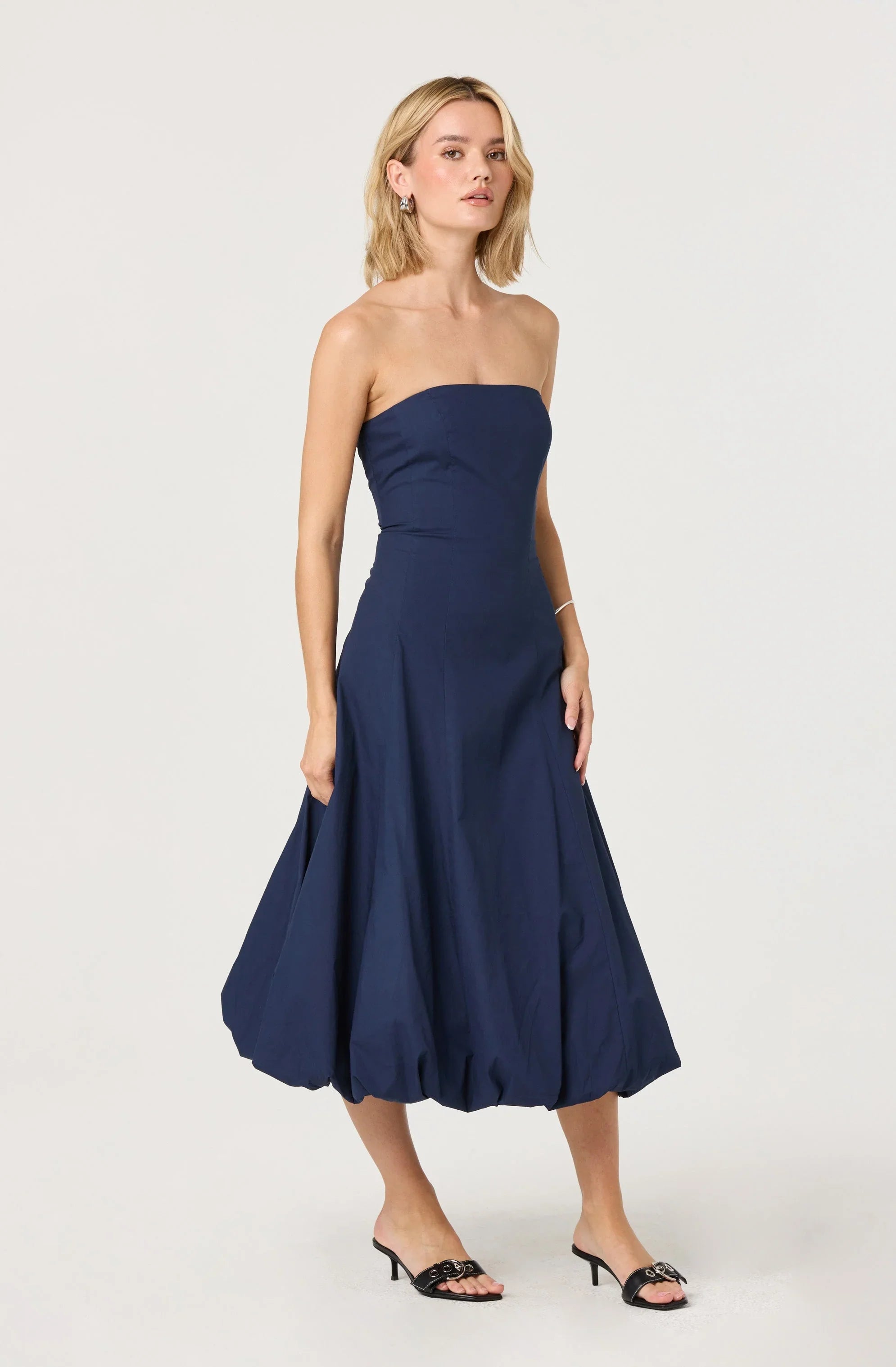 Lace Up Strapless Bubble Dress
