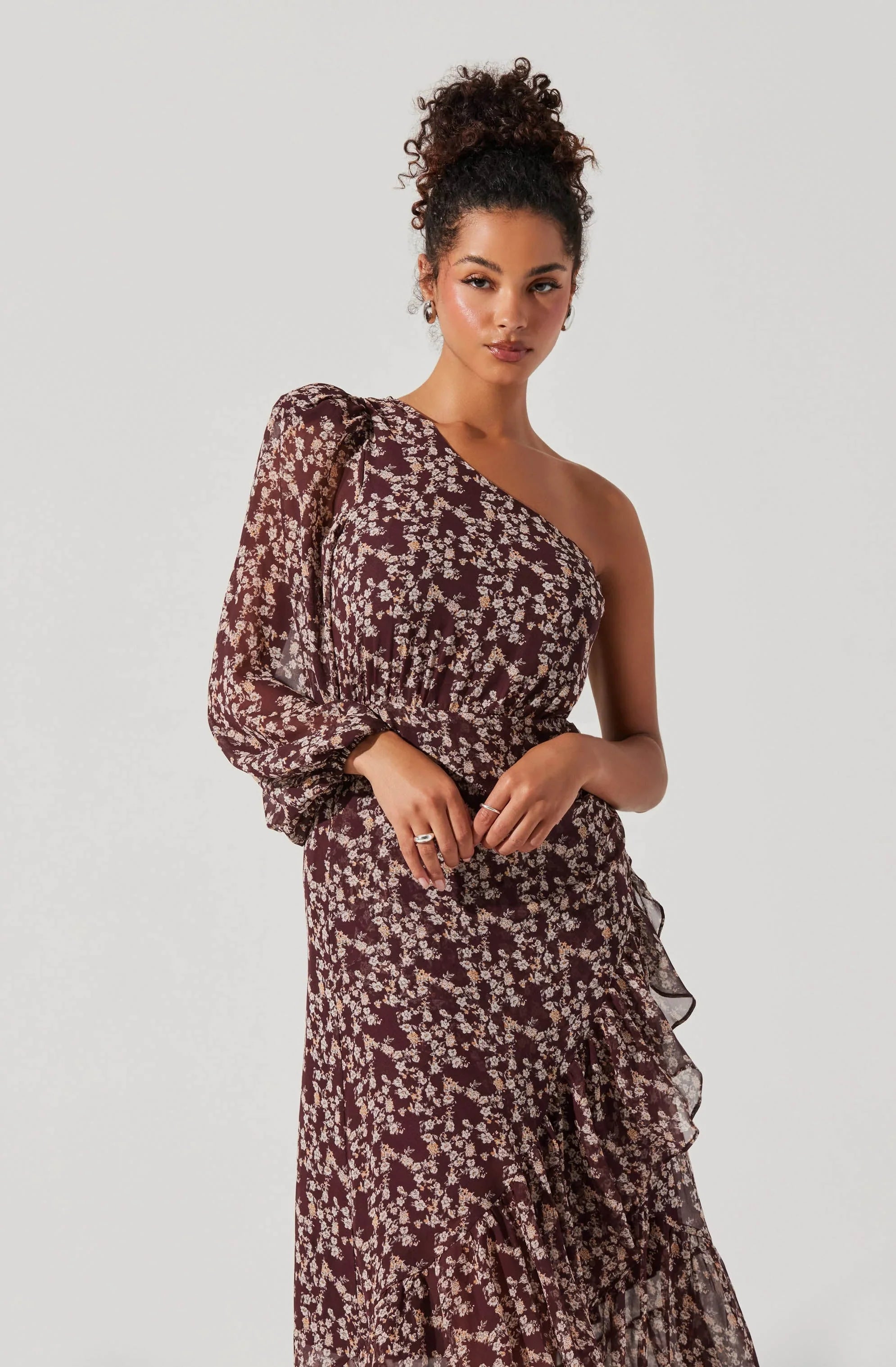 Calista Floral One Shoulder Midi Dress