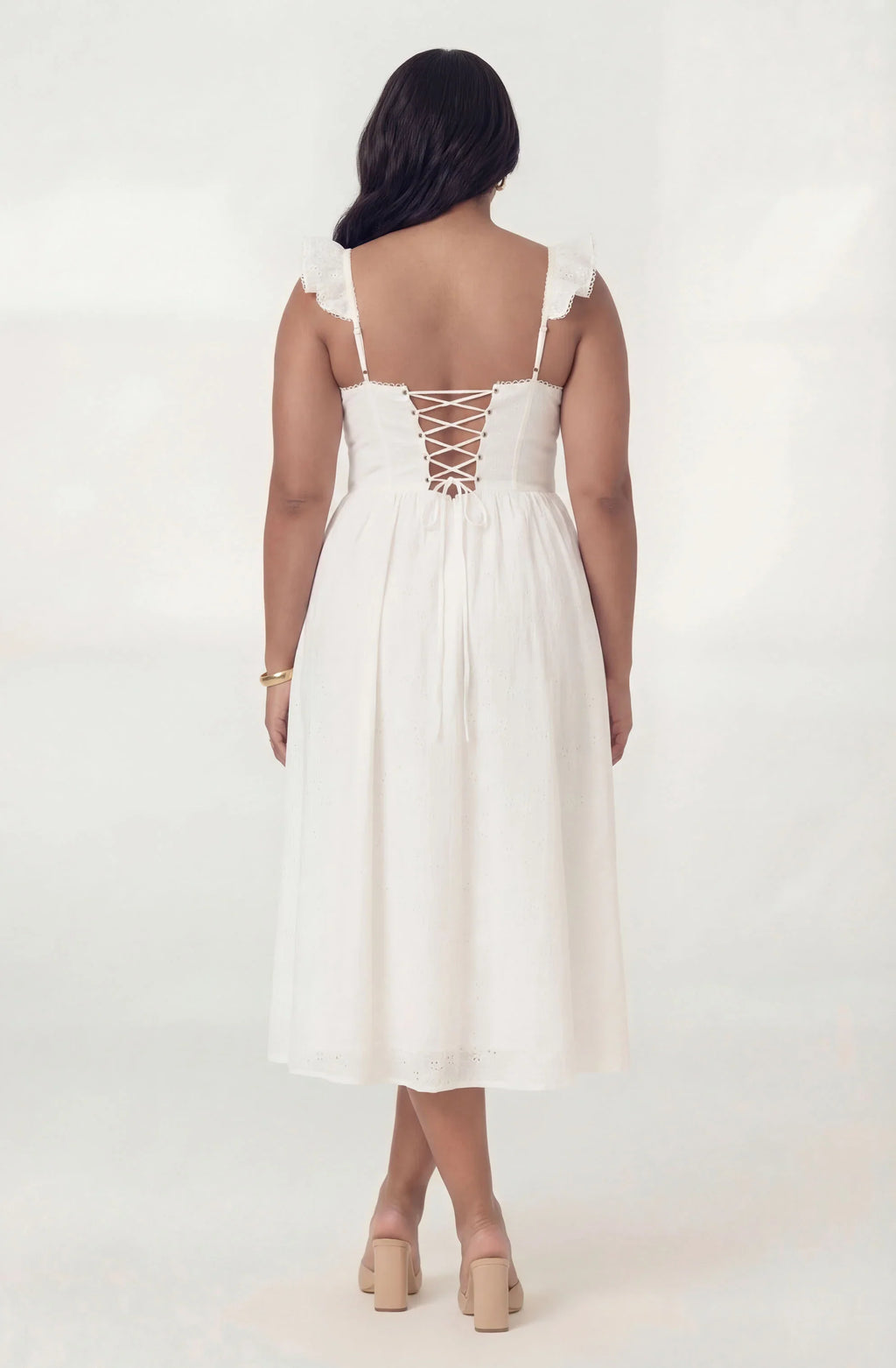Wedelia Ruffle Strap Eyelet Corset Midi Dress
