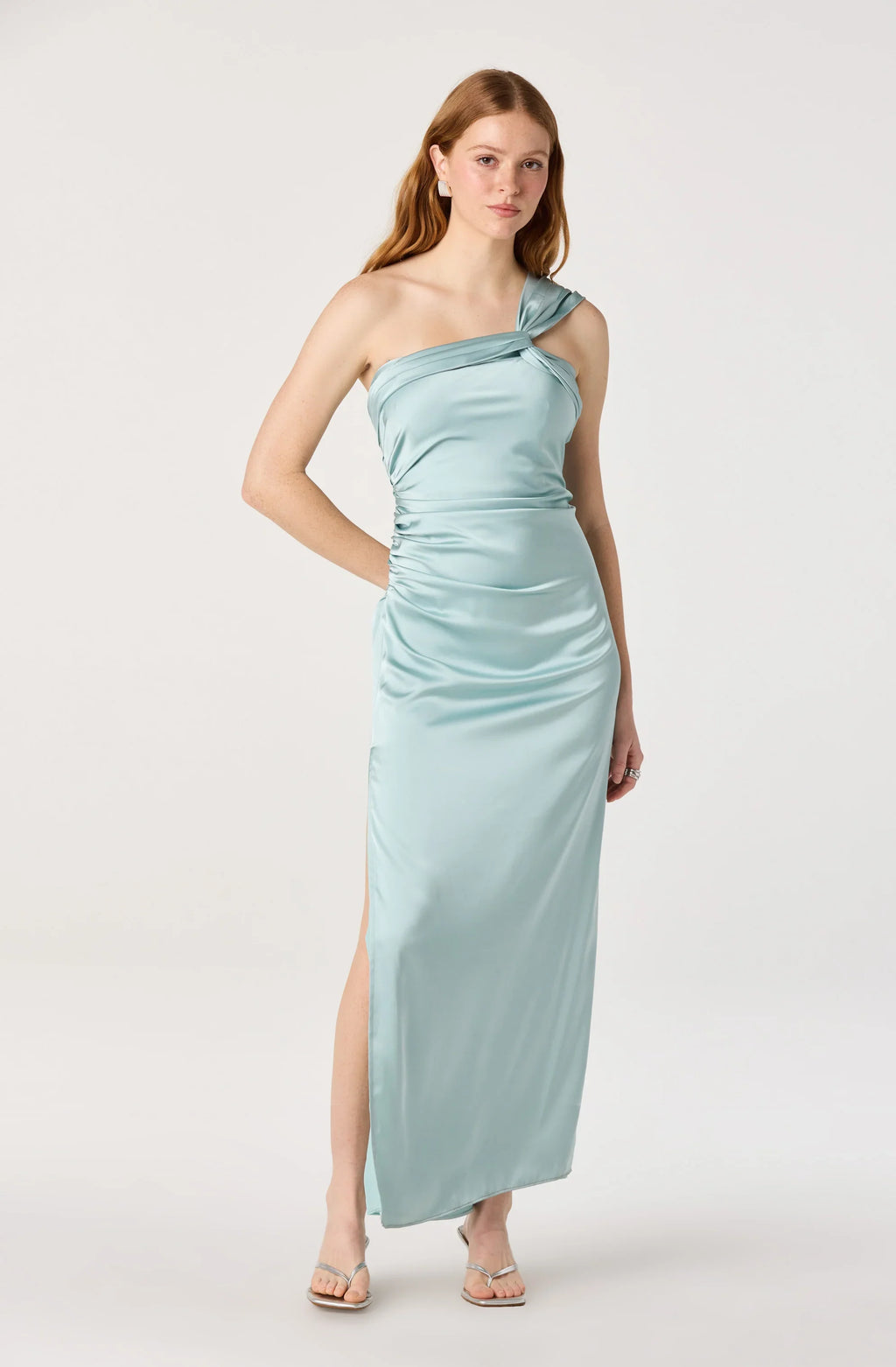 Catori One-Shoulder Ruched Satin Maxi Dress