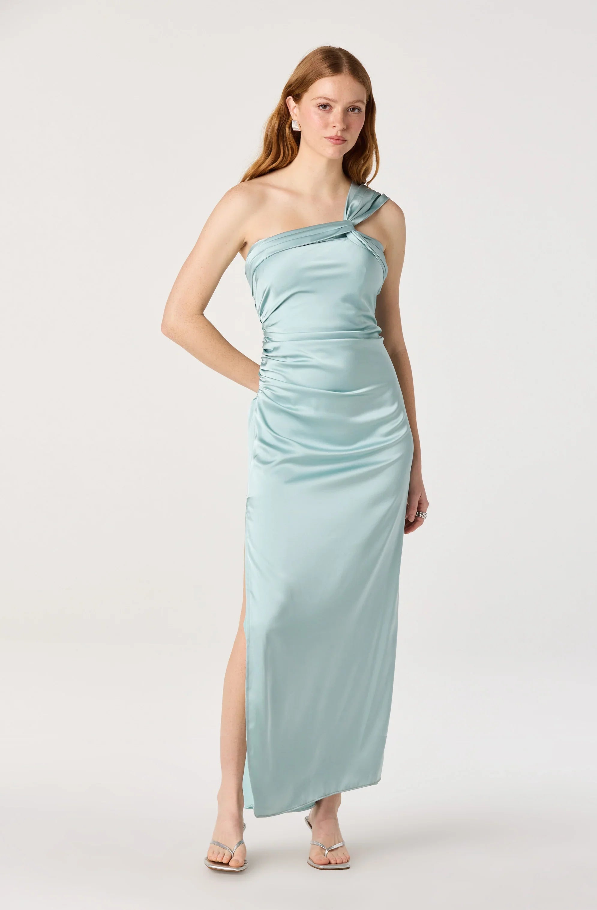 Catori One-Shoulder Ruched Satin Maxi Dress