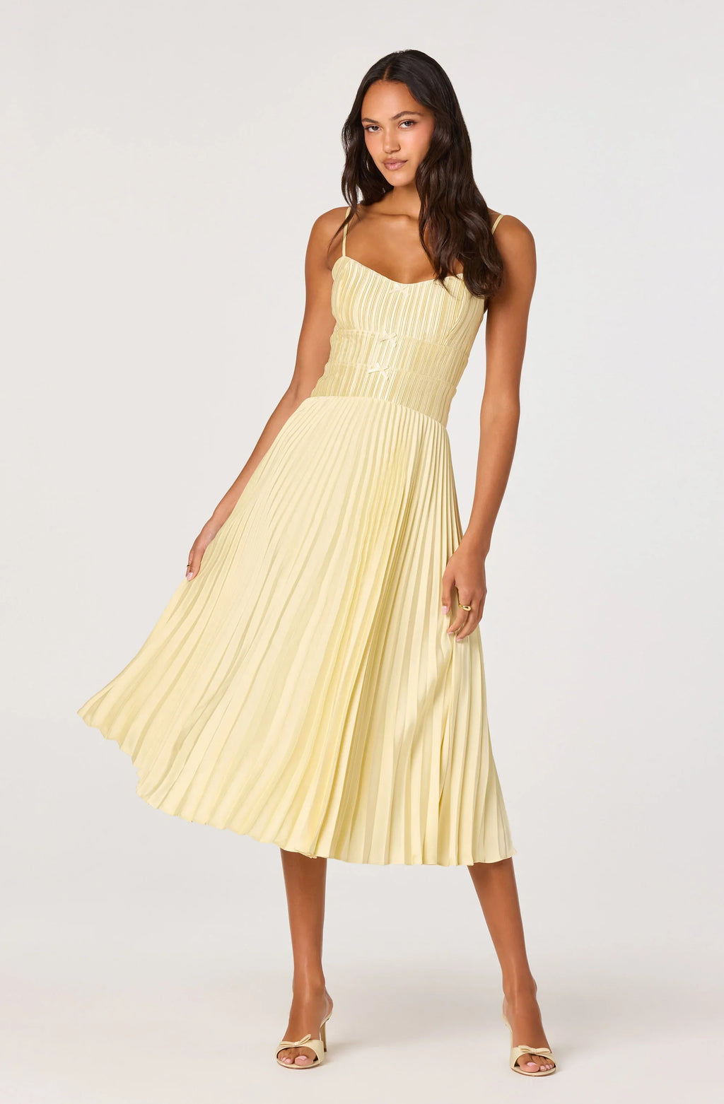 Shionagh Satin Bow-Detail Pleated Midi Dress