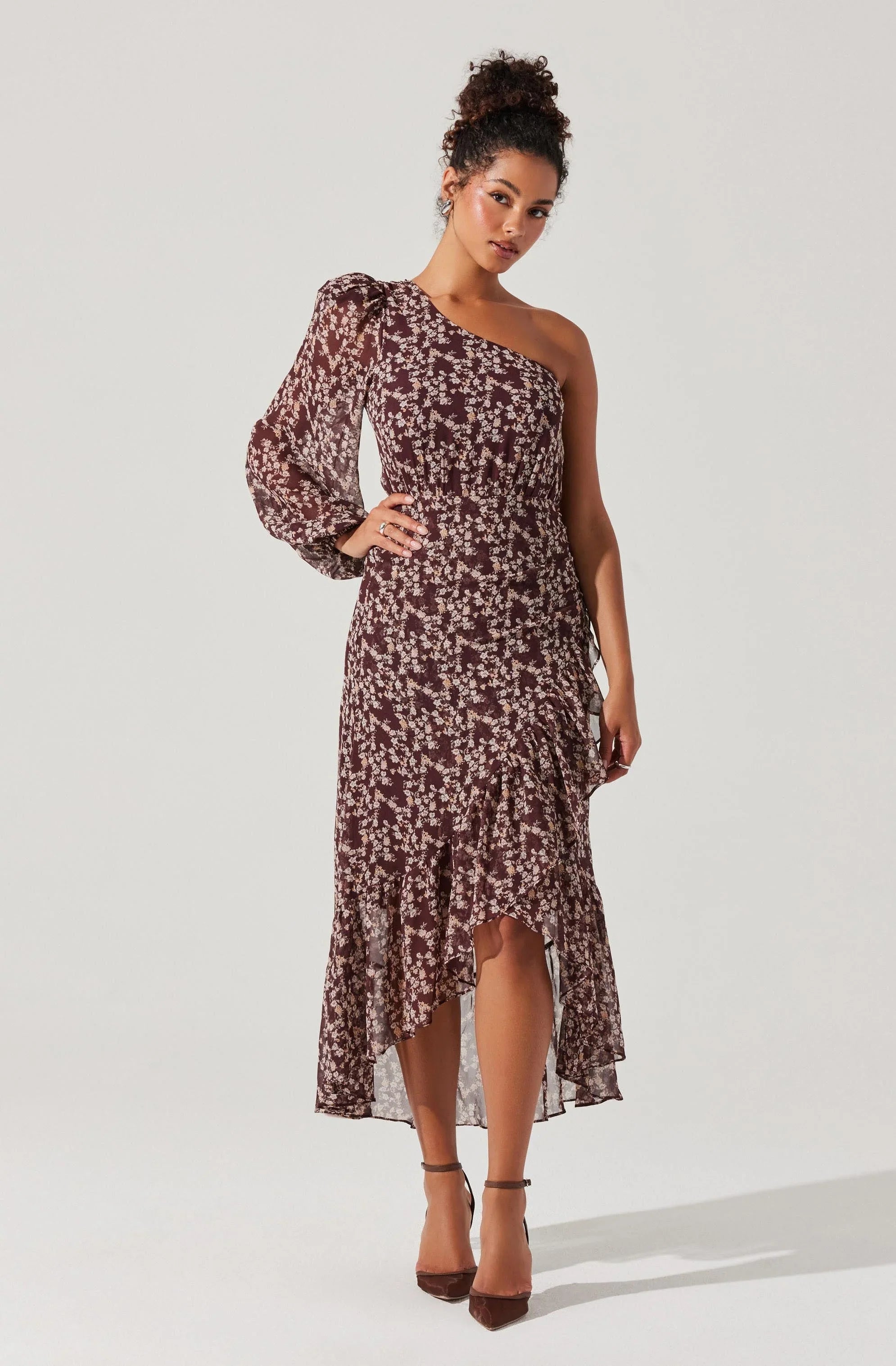 Calista Floral One Shoulder Midi Dress