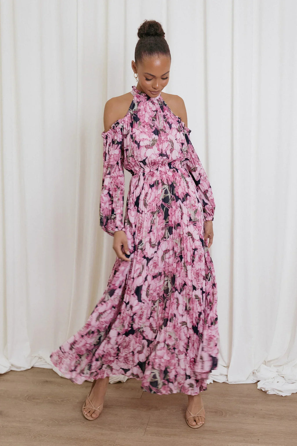 Hilary Pleated Maxi Dress - Pink Floral