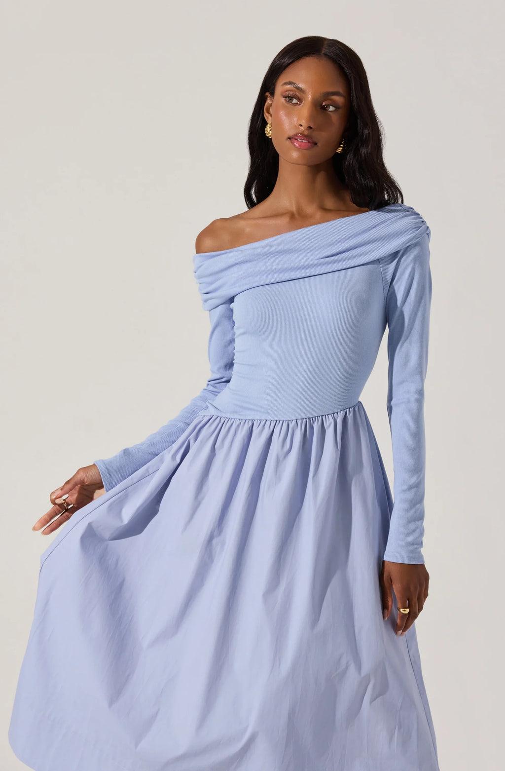 Mixed Media Off Shoulder Dress