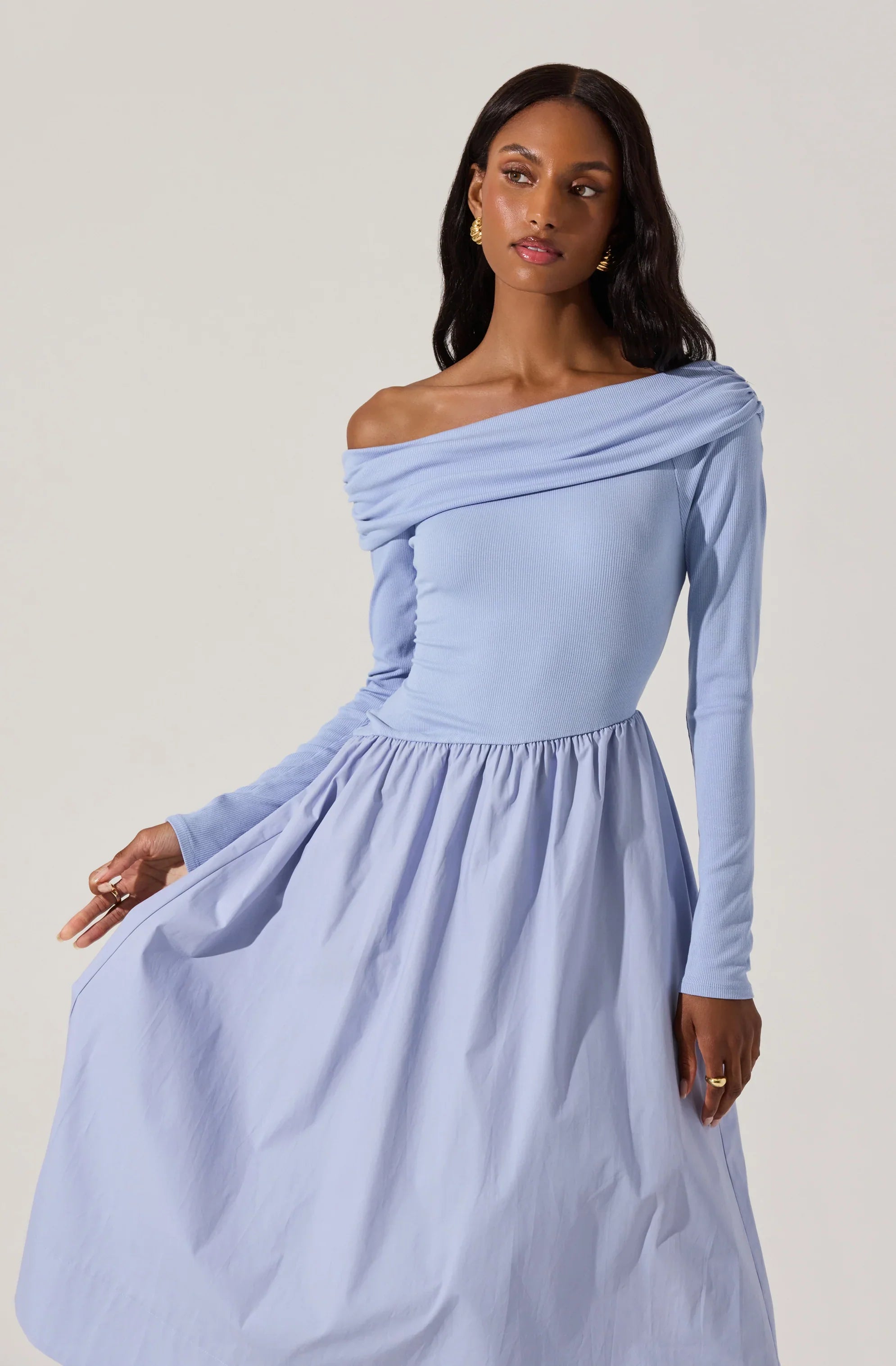 Mixed Media Off Shoulder Dress
