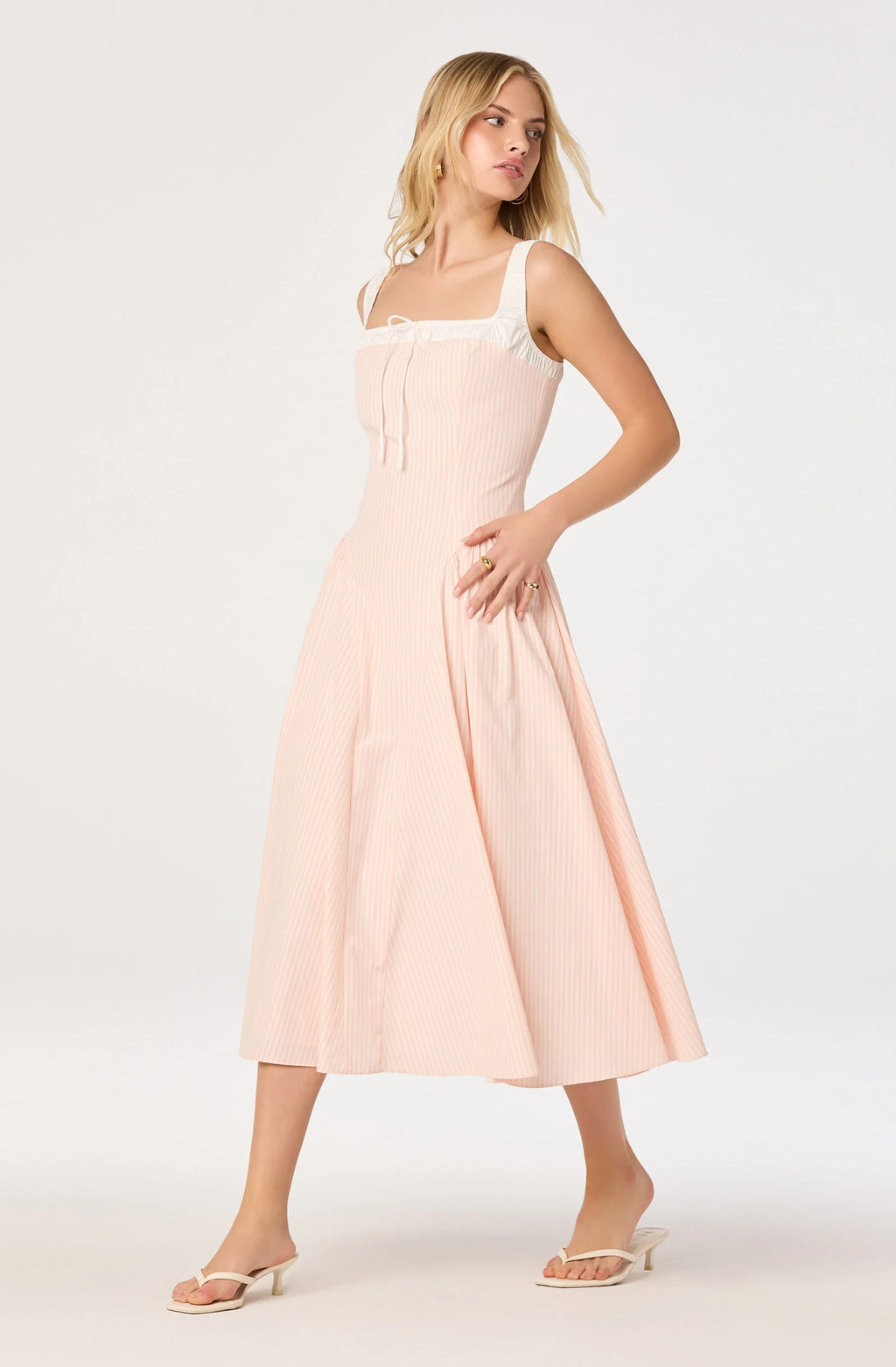 Hazel Striped Drop-Waist Midi Dress