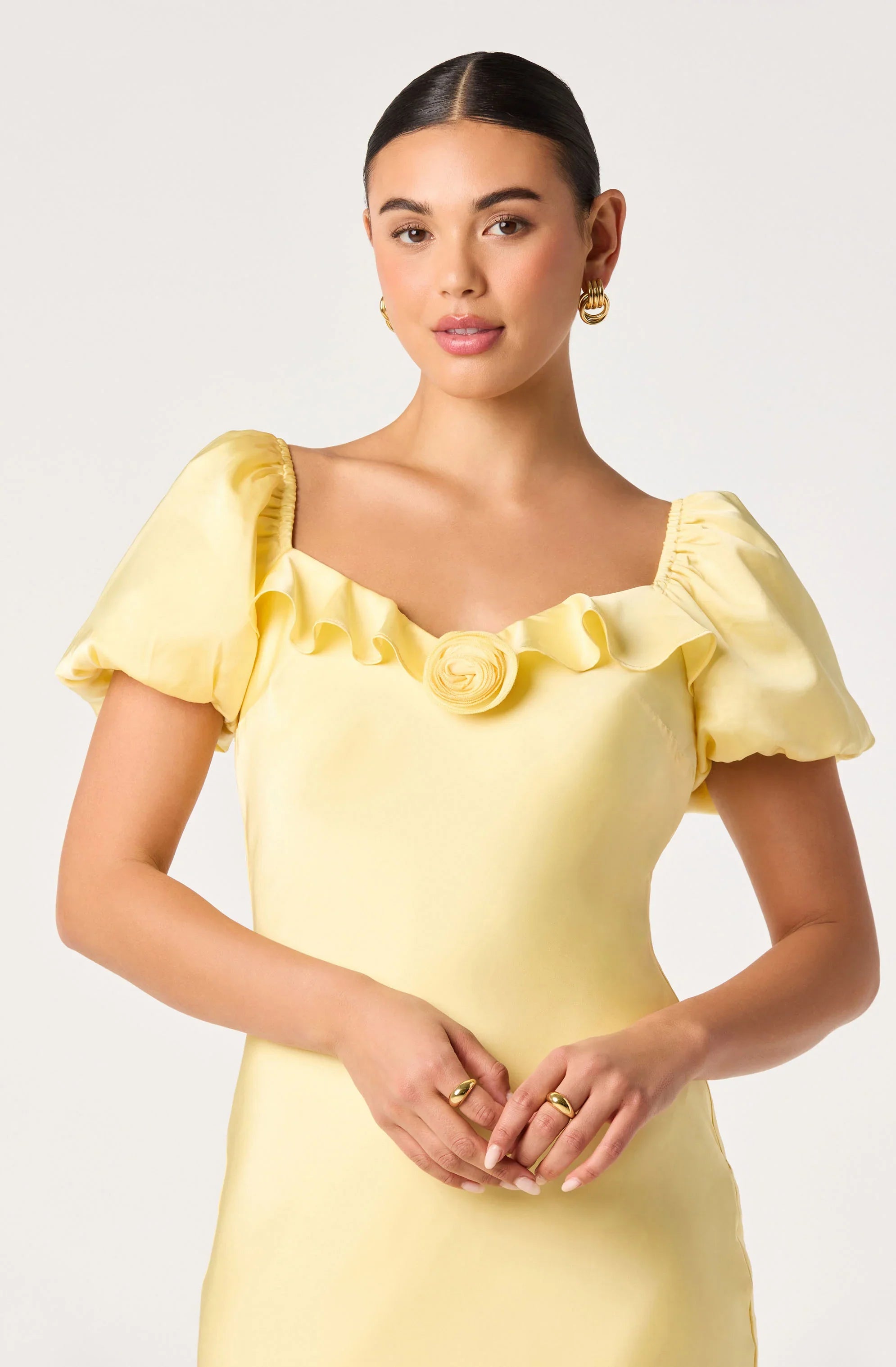 Bethrose 3D Rose Satin Maxi Dress