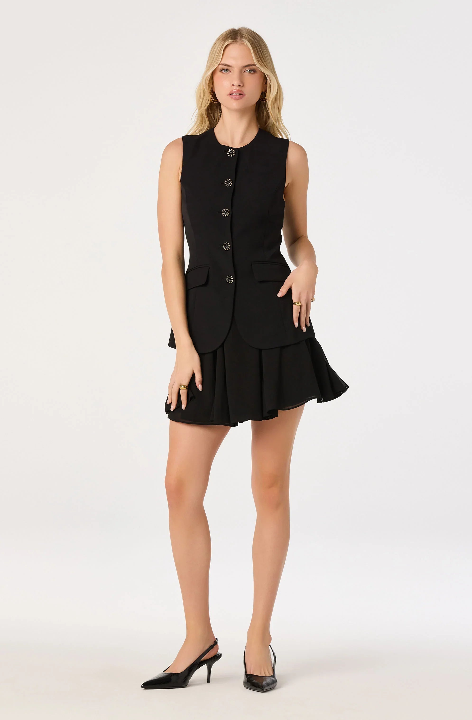 Christen Button-Front Vest Mini Dress