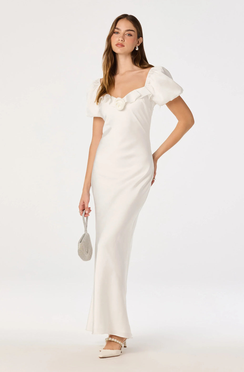 Bethrose 3D Rose Satin Maxi Dress