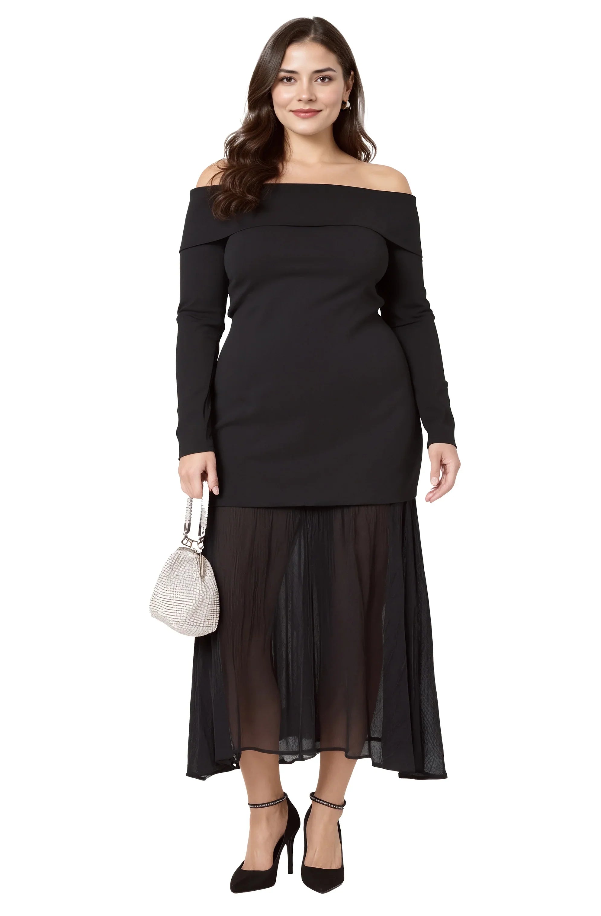 Lidia Off-Shoulder Pleated Midi Dress