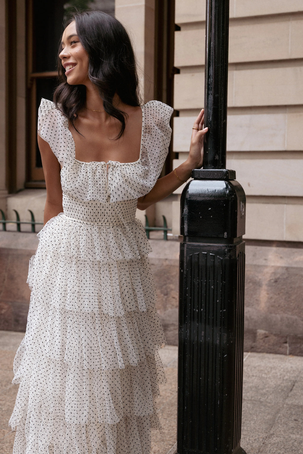 Belle Maxi Dress - Cream Polka Dot