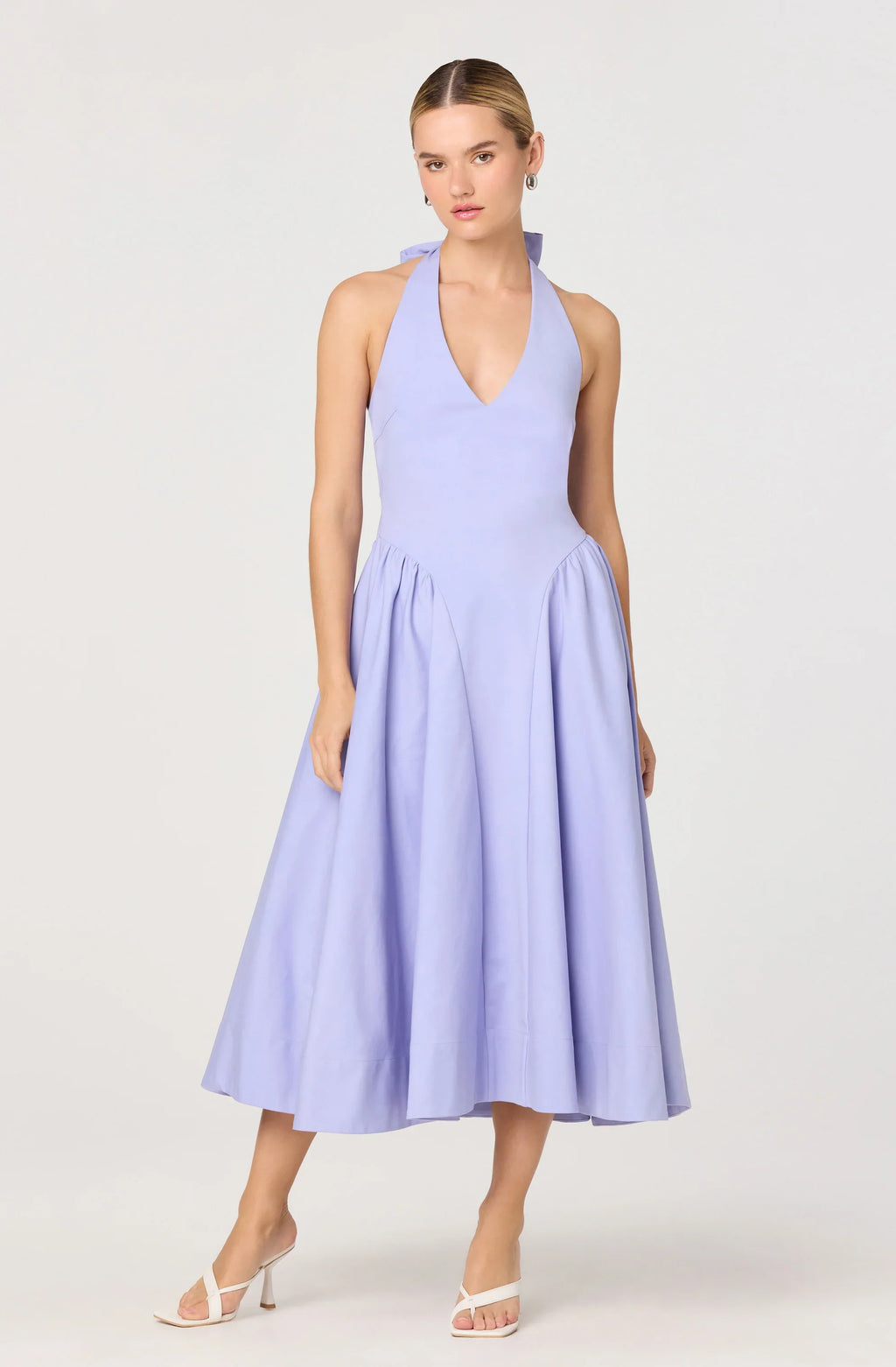 Meana Halter Plunge Drop-Waist Midi Dress