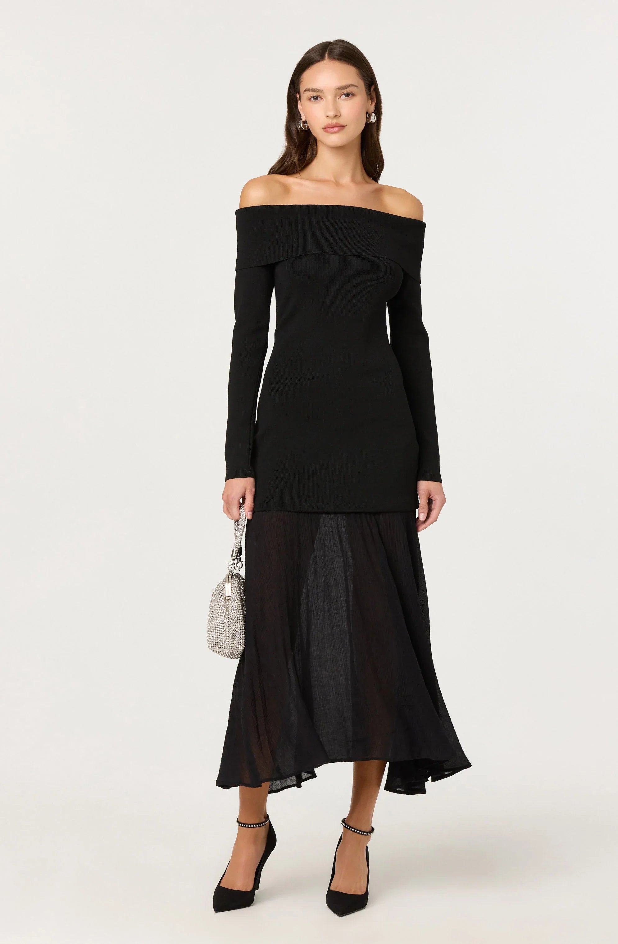 Lidia Off-Shoulder Pleated Midi Dress