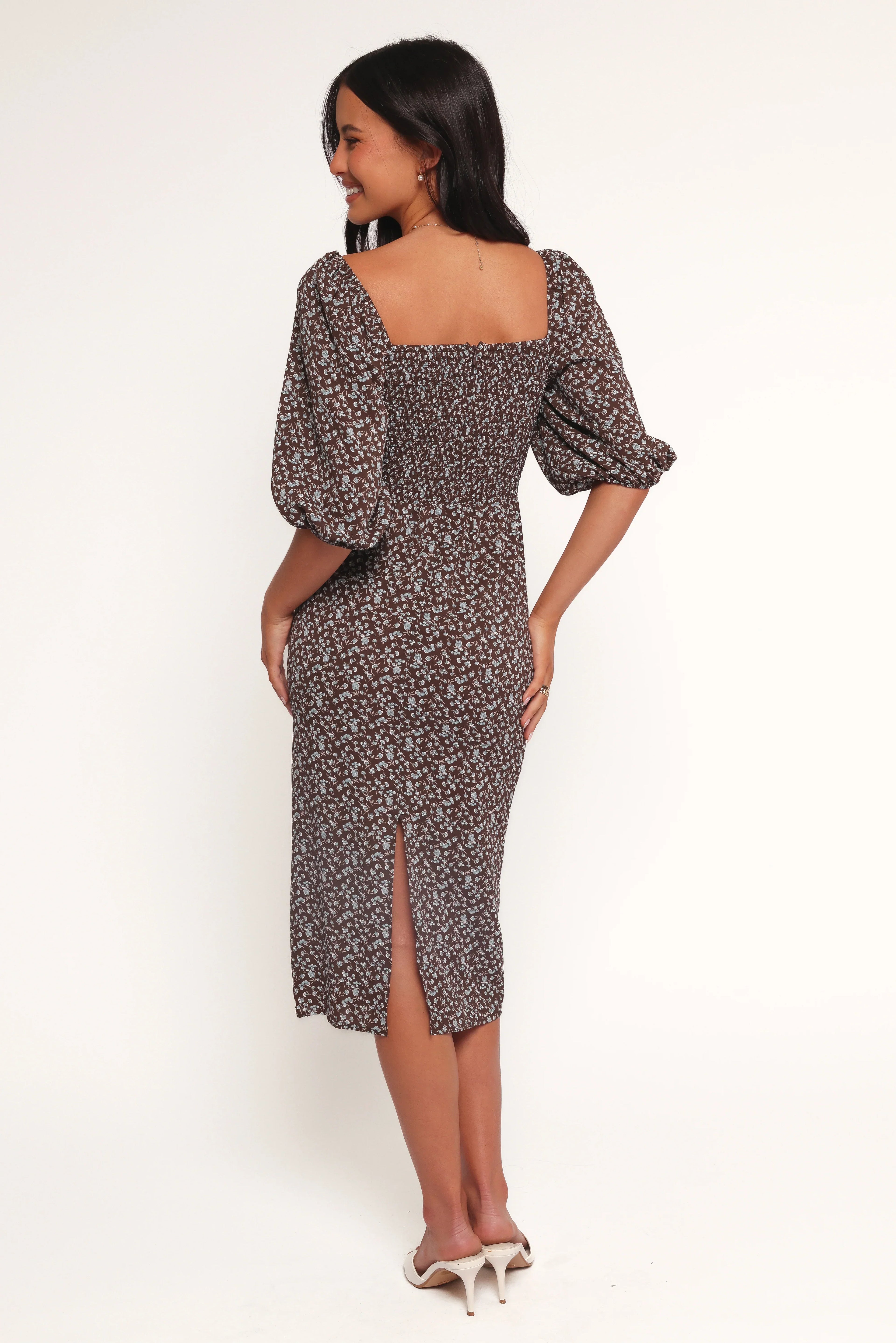 Oona Midi Dress - Brown Blue Floral