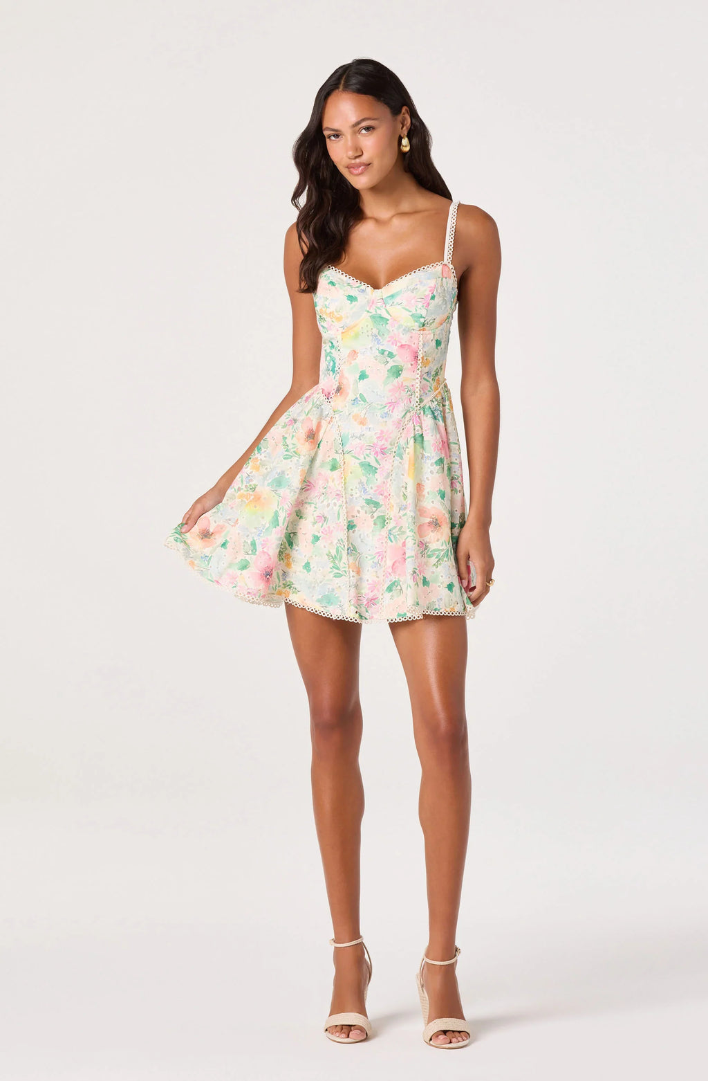 Birdie Floral Eyelet Sweetheart Mini Dress