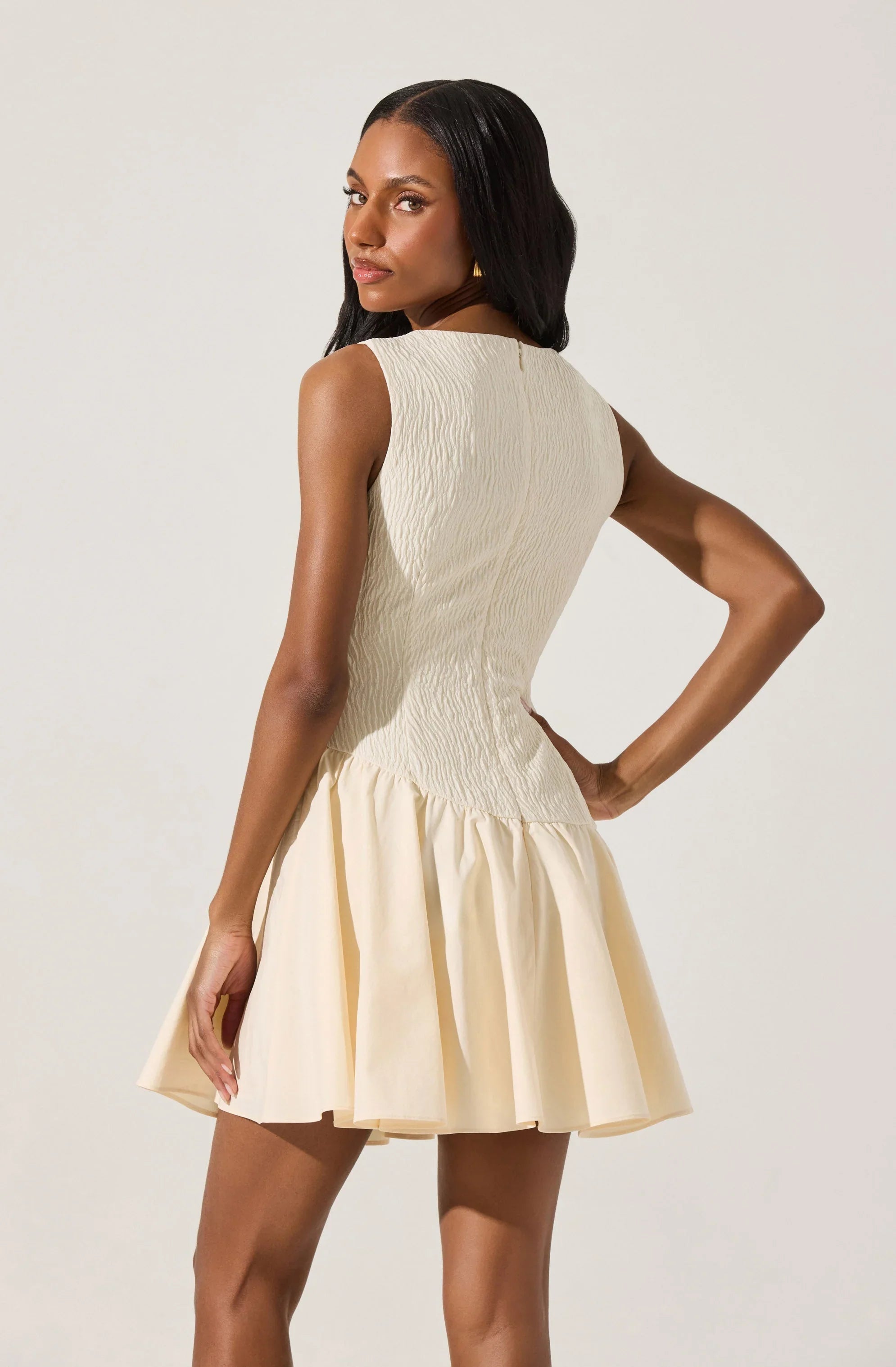 Cowl Neck Mixed Media Mini Dress