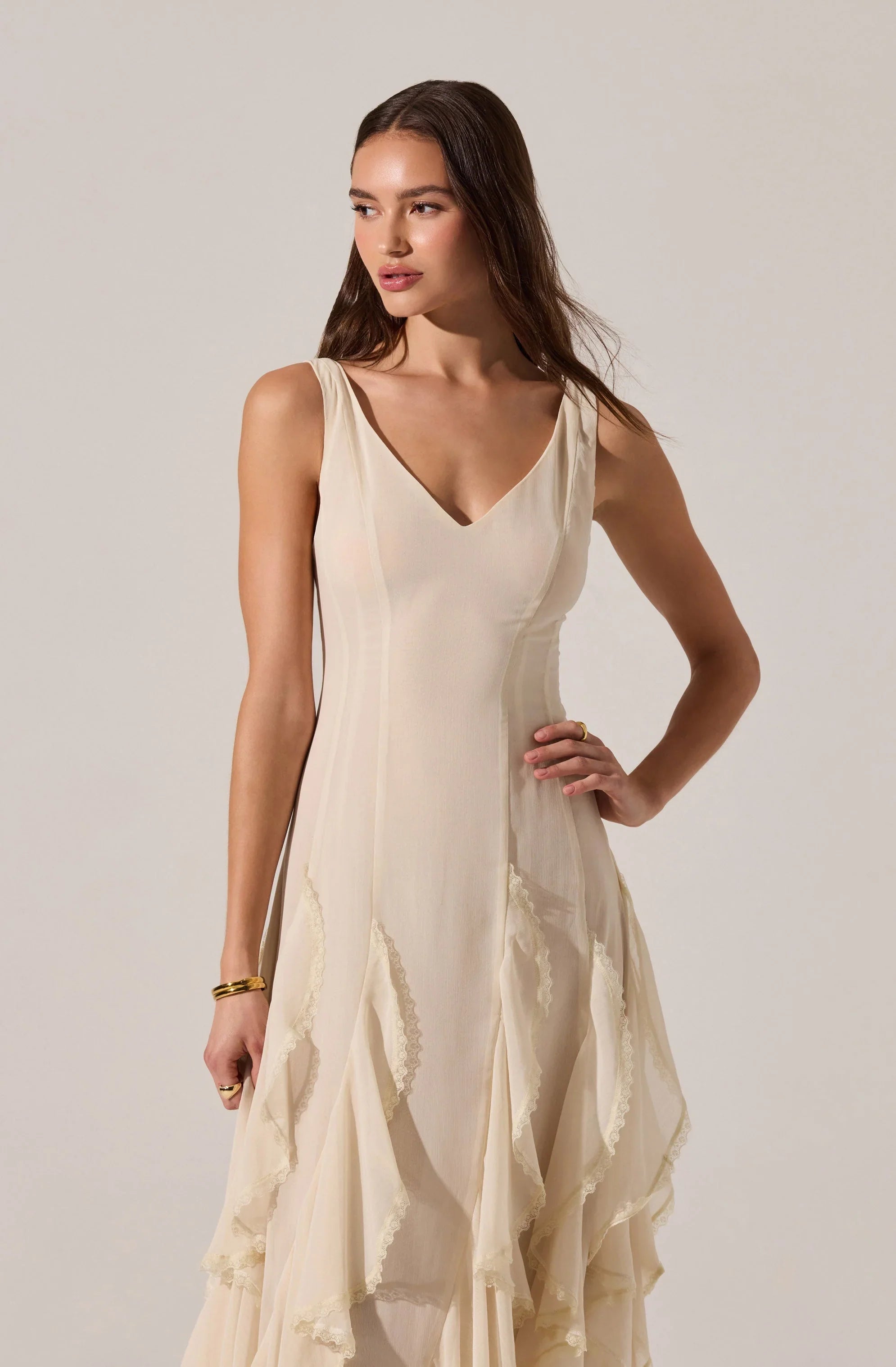 Philomene V-Neck Ruffle Trim Dress