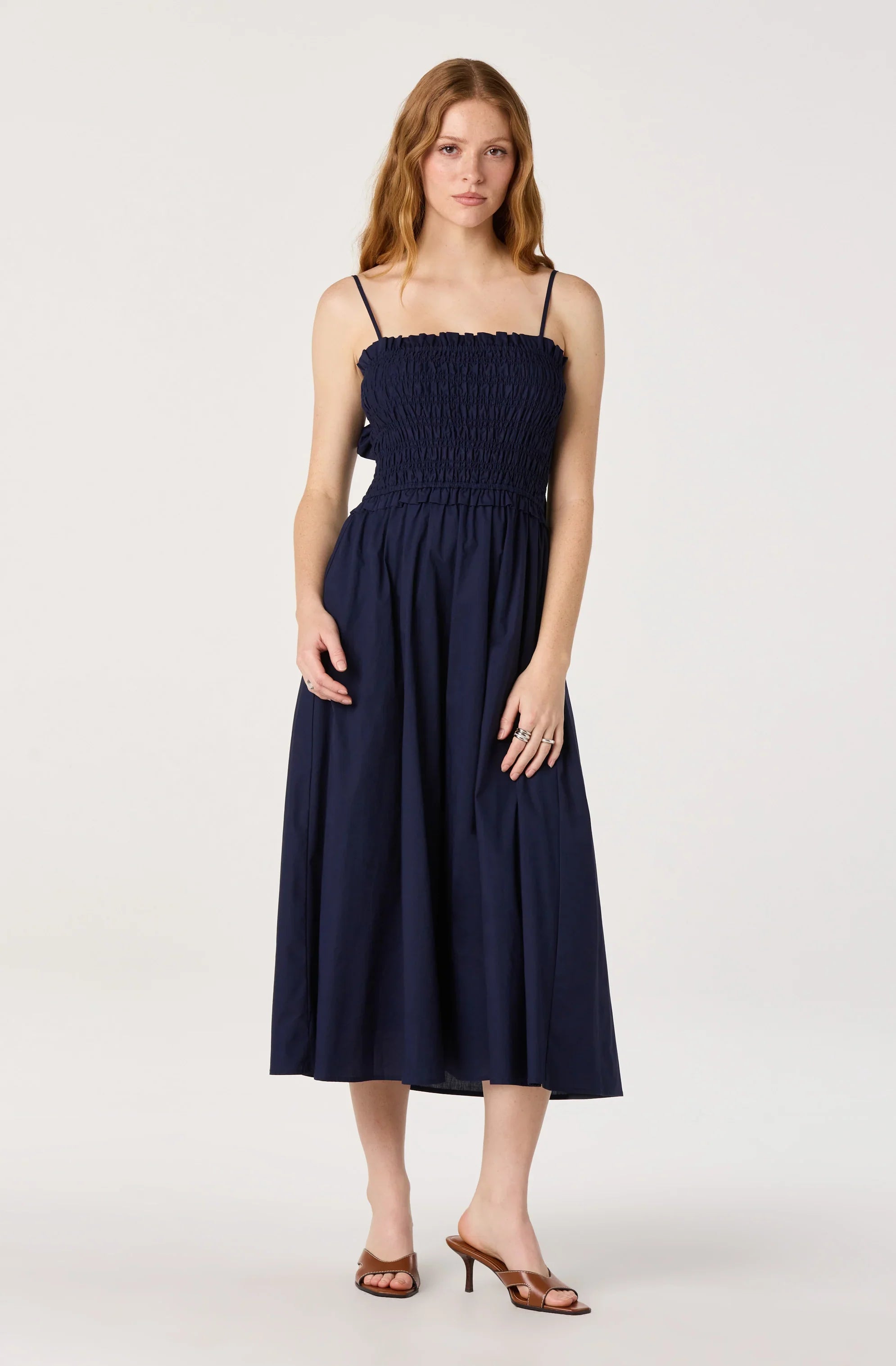 Harper Smocked A-Line Midi Dress