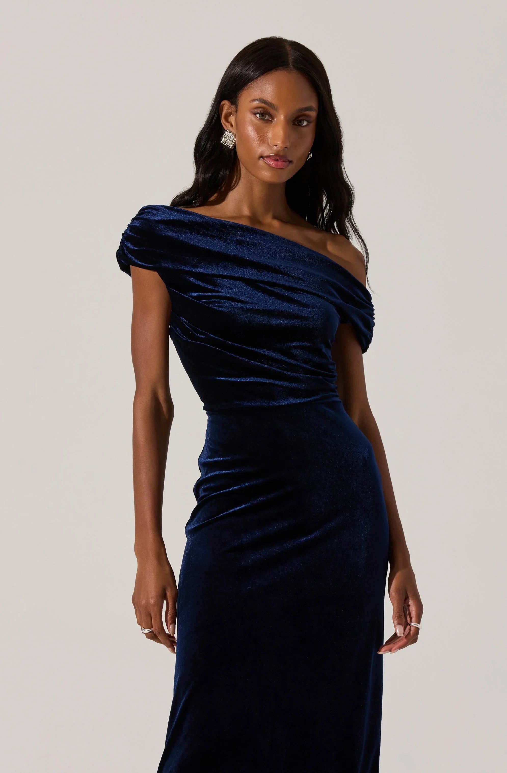 Velvet Off Shoulder Midi Dress
