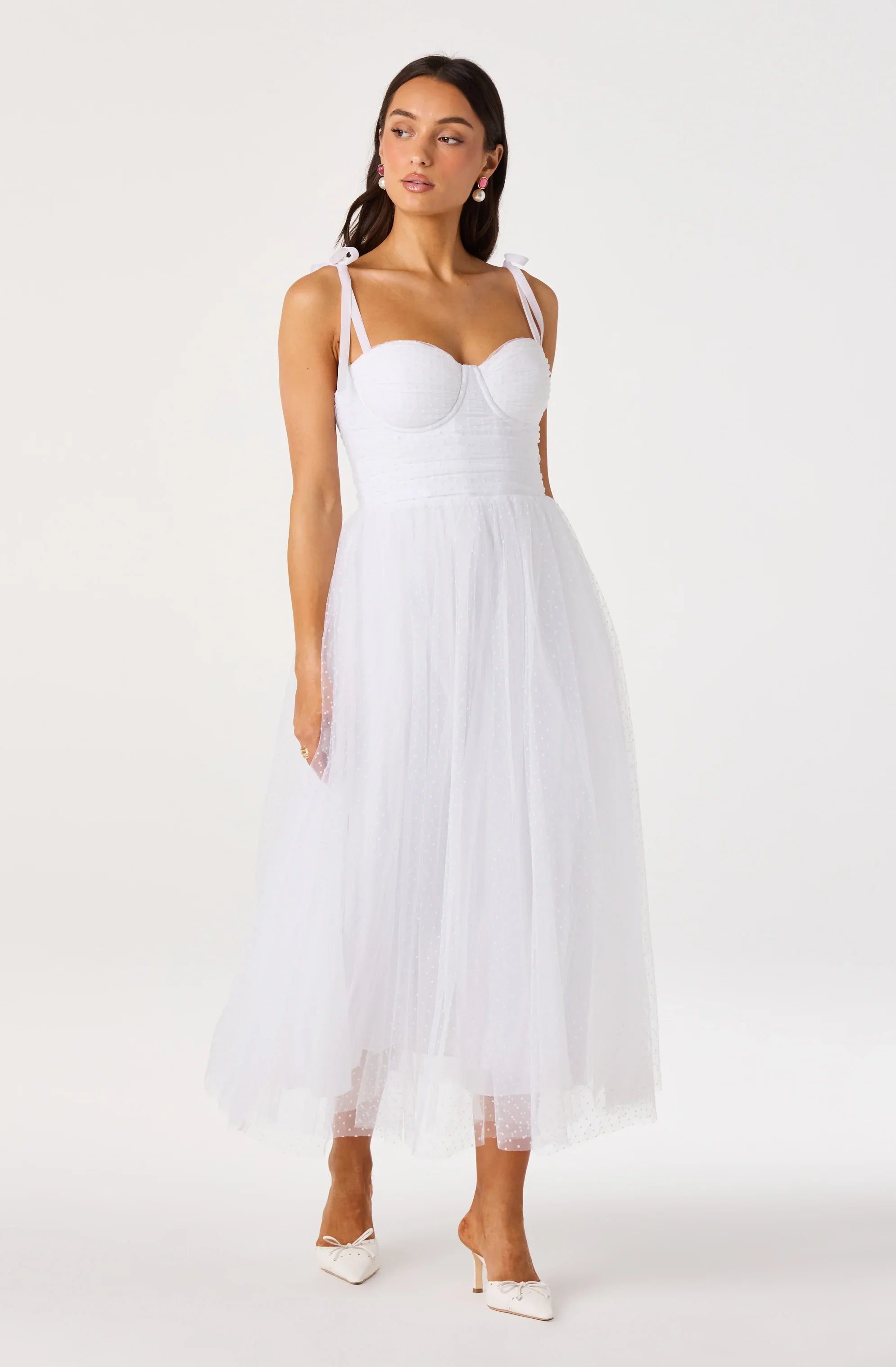 Karyme Polka Dot Tulle Midi Dress