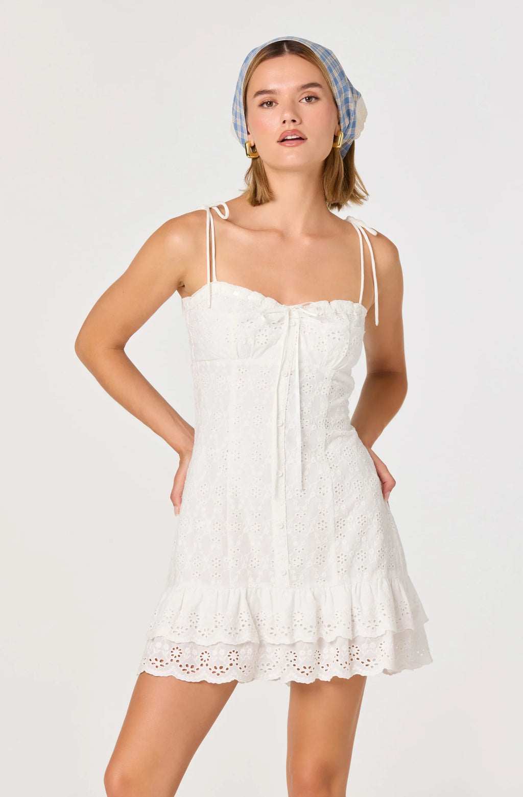 Kelley Eyelet Tie-Strap Mini Dress