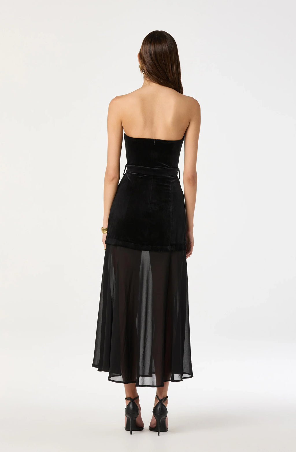 Strapless Contrast Belted Midi Dress
